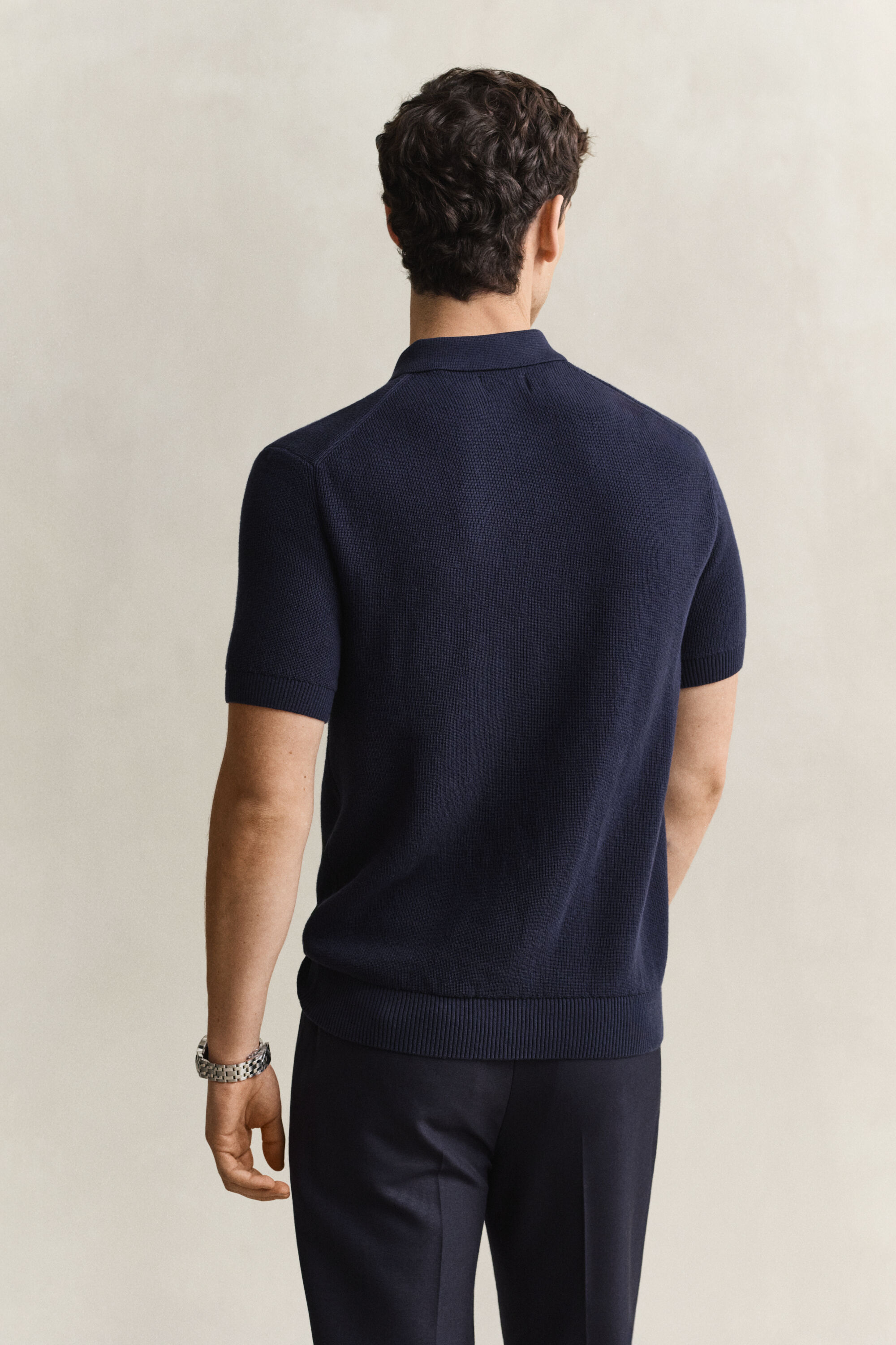 Polosweater van geribd katoen
