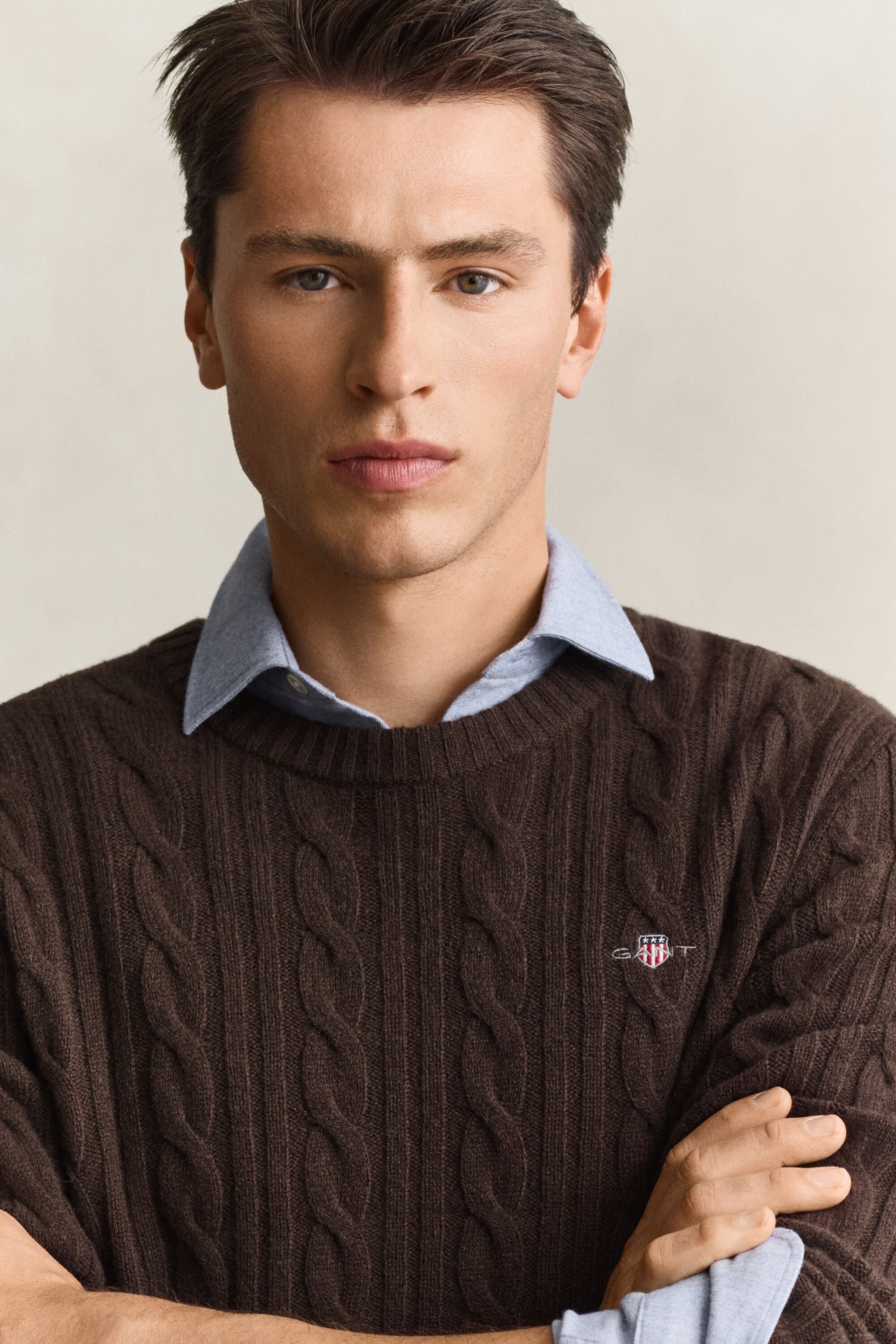 Pull col rond en maille torsadée en laine d'agneau