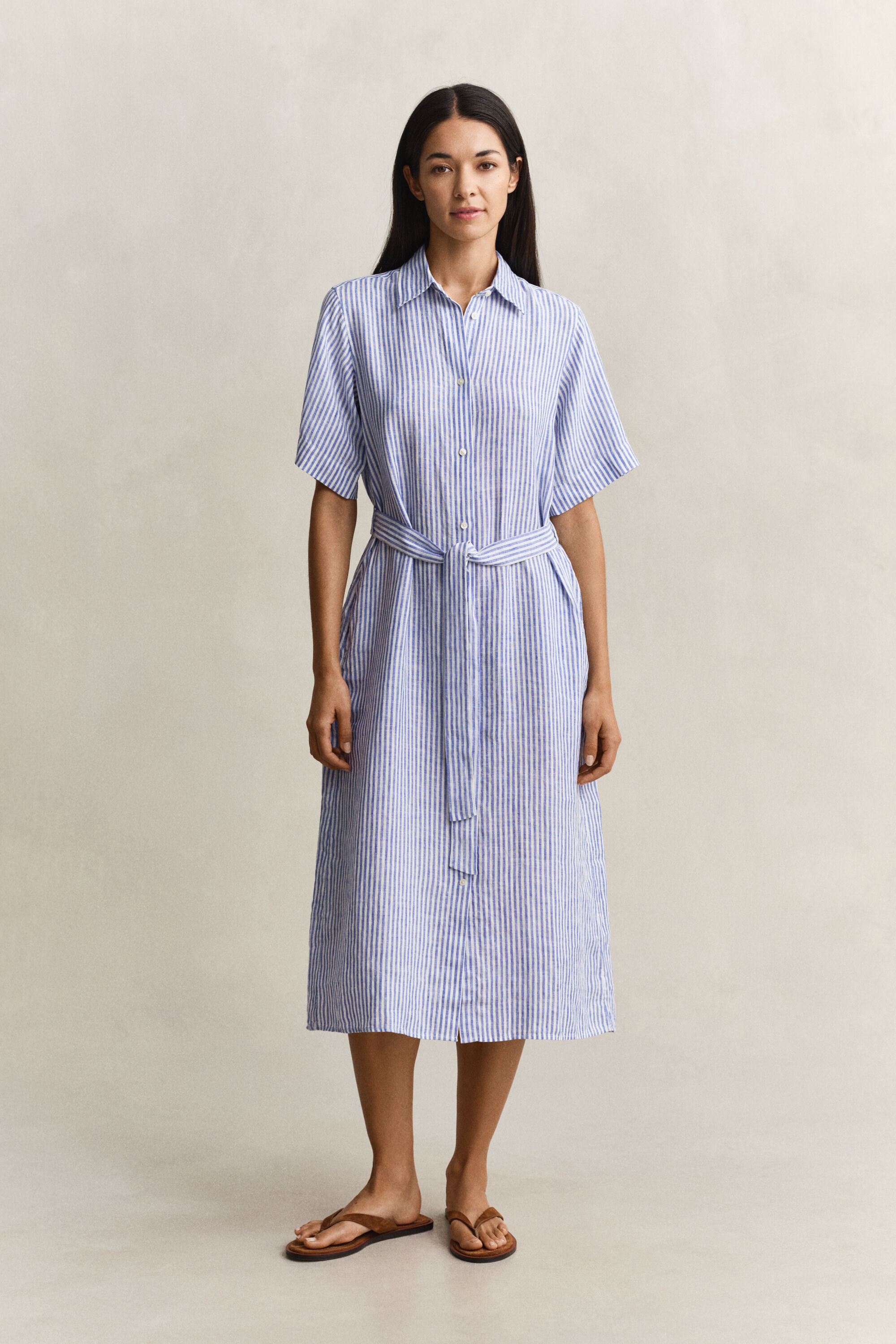 Robe-chemise en lin à rayures