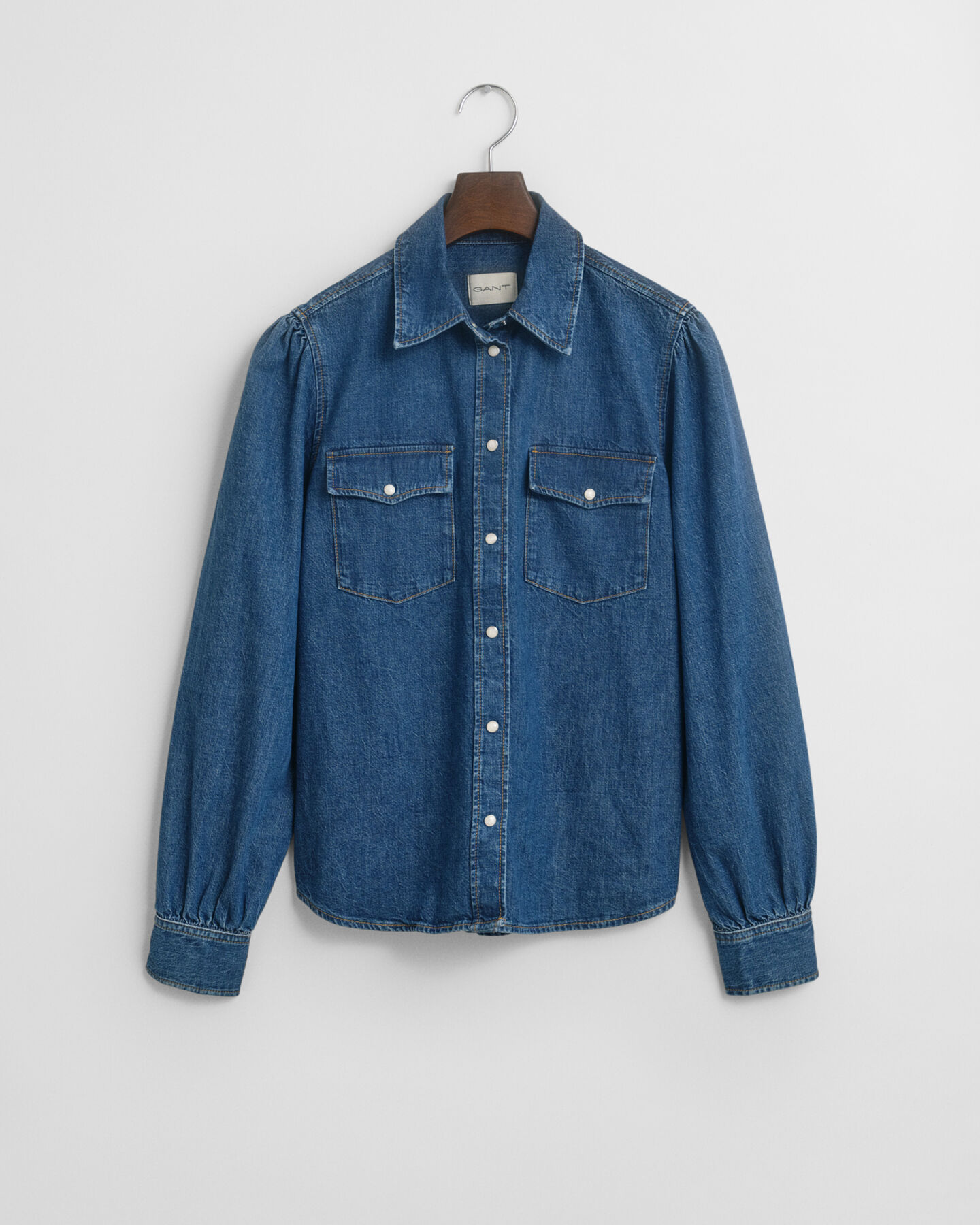 Regular Fit denim hemd met pofmouwen
