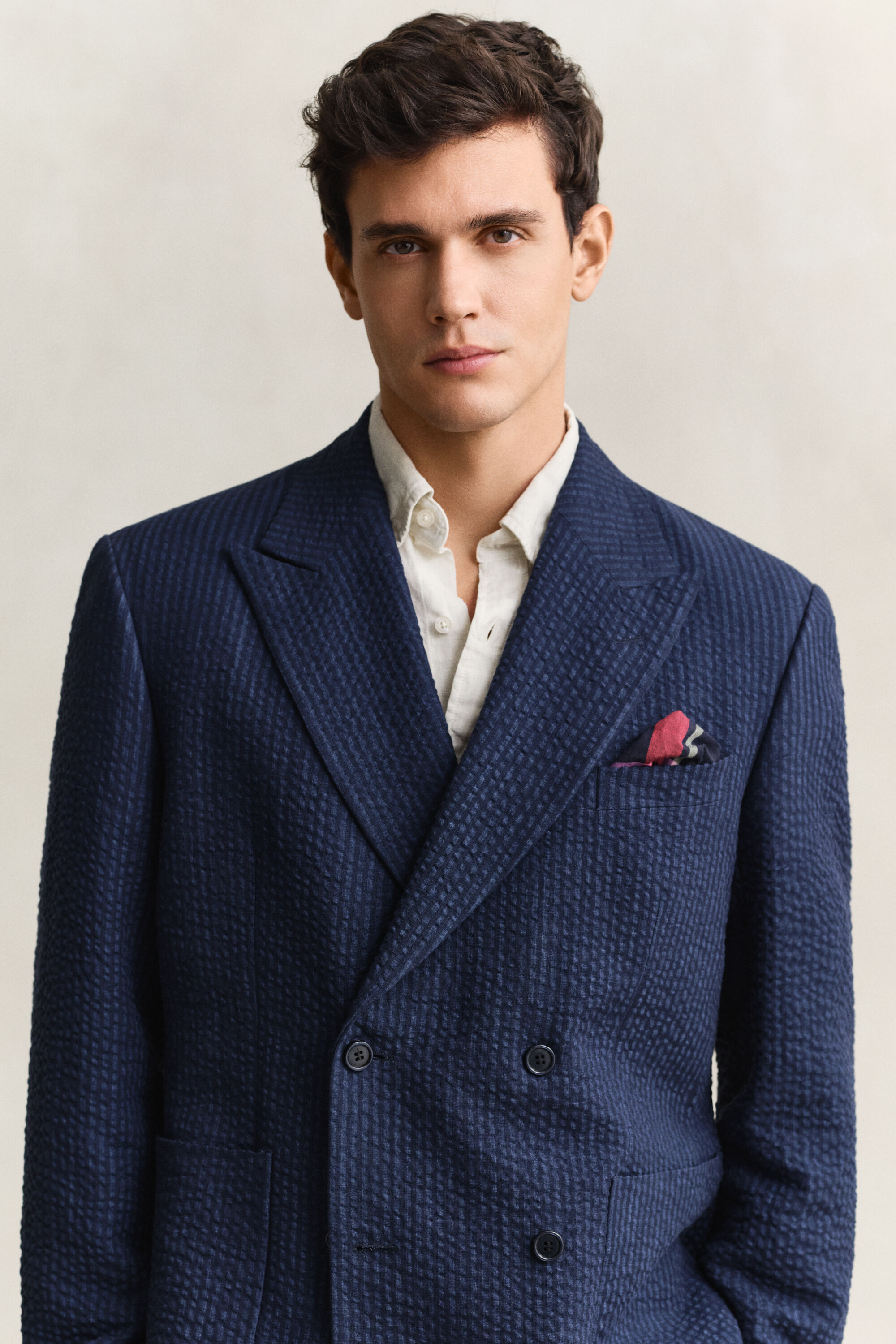 Veste de costume en seersucker indigo