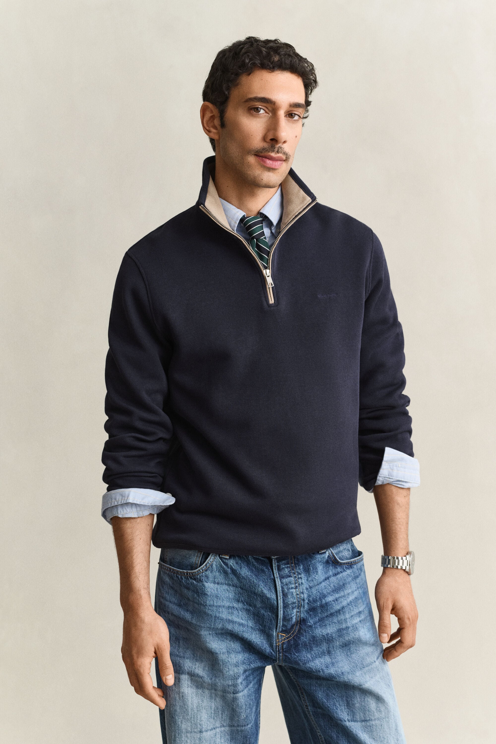 Sacker Rib sweatshirt met korte rits