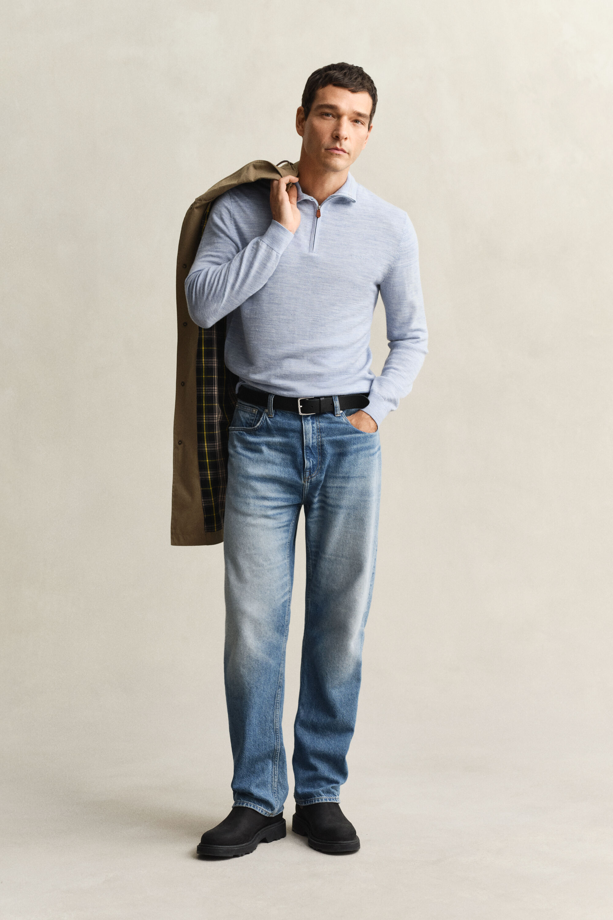 Trui met korte rits van extra fijne merinoswol