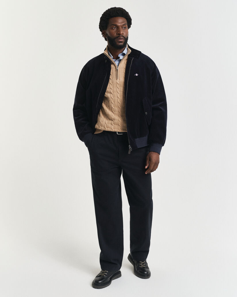 Kabelgebreide trui met korte rit van katoen