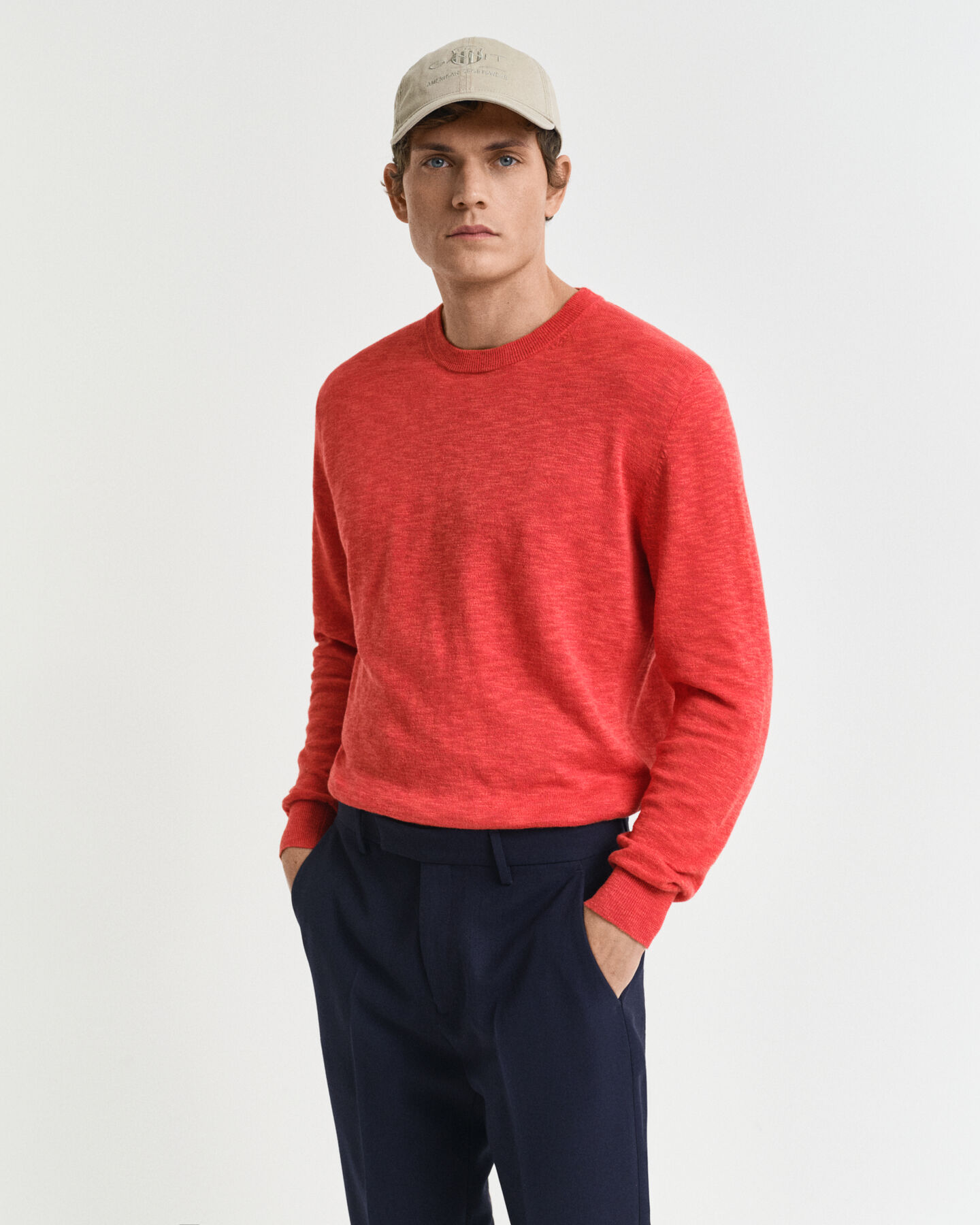 Pull col rond en lin m&eacute;lang&eacute;