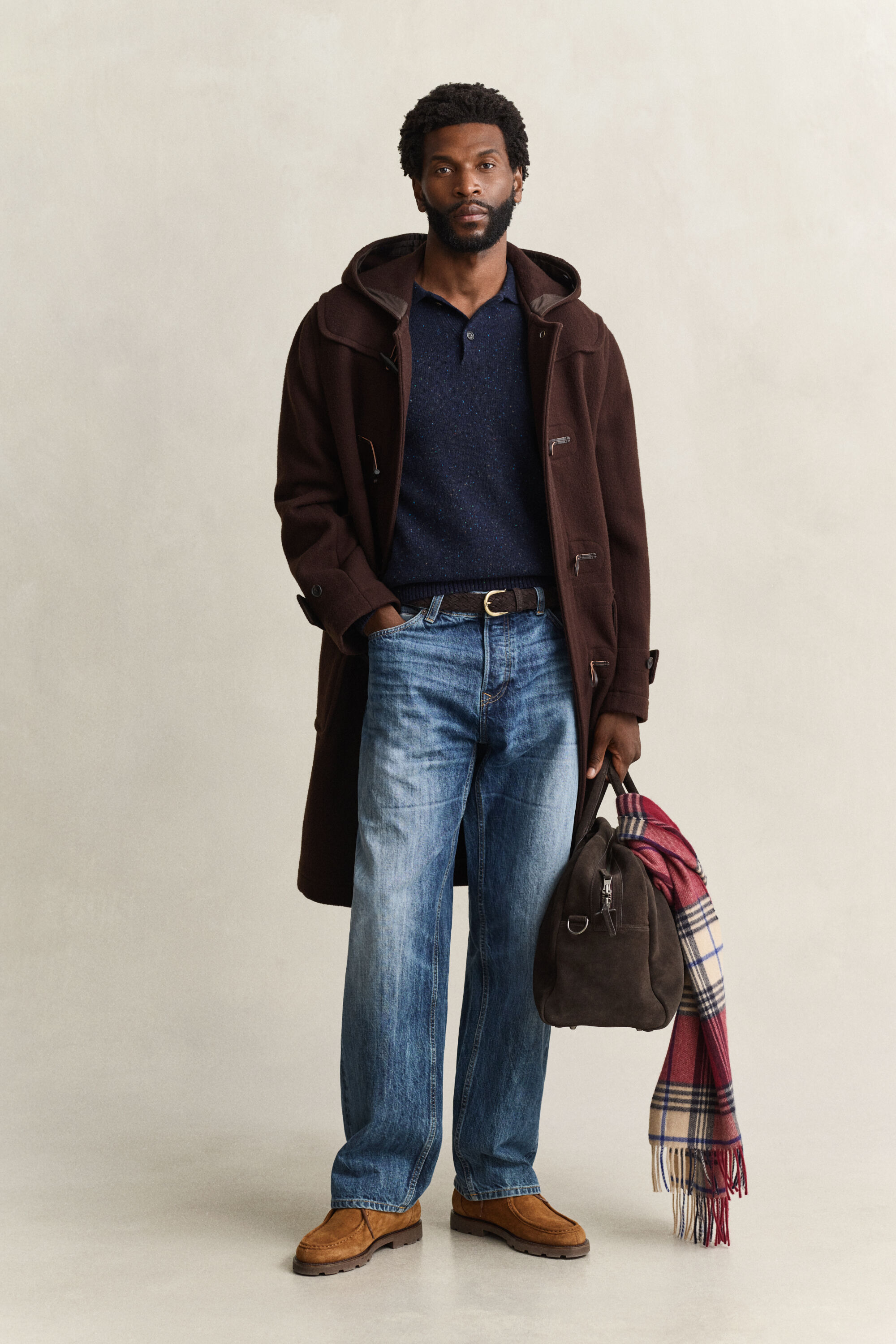 Pull façon polo en laine mouchetée mélangée