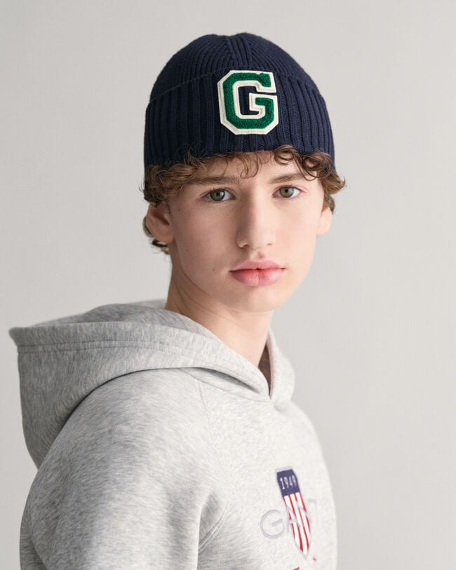 Teens ribgebreide beanie met G-badge