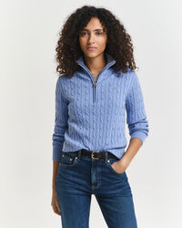 Pull à demi-zip en maille de coton torsadée stretch