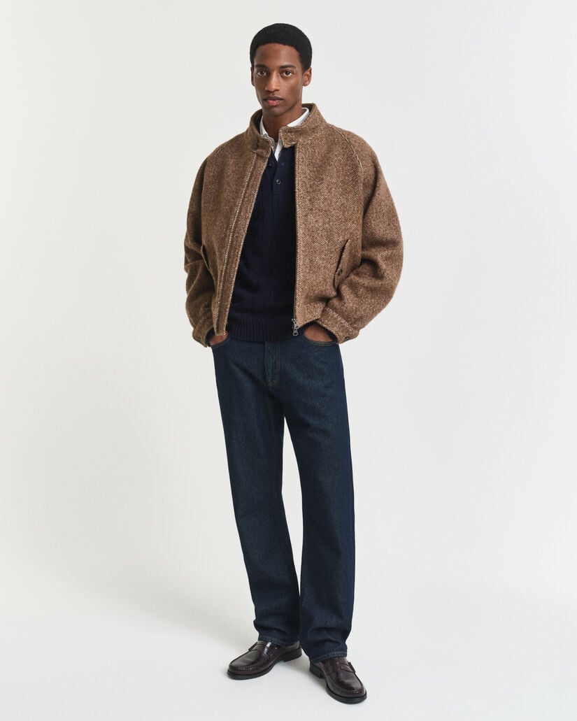 Pull polo en maille de laine d'agneau à torsades