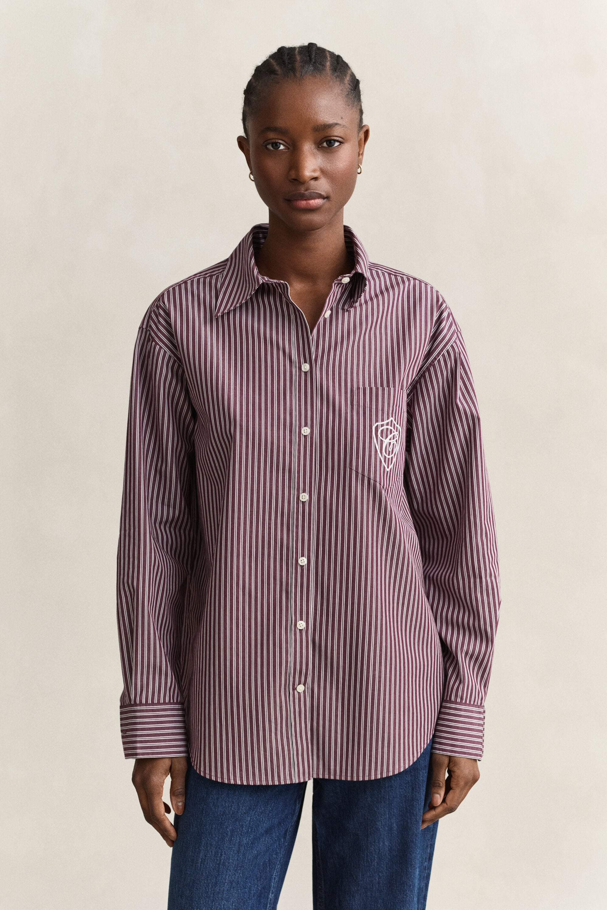 Chemise classique coupe décontractée en popeline à rayures