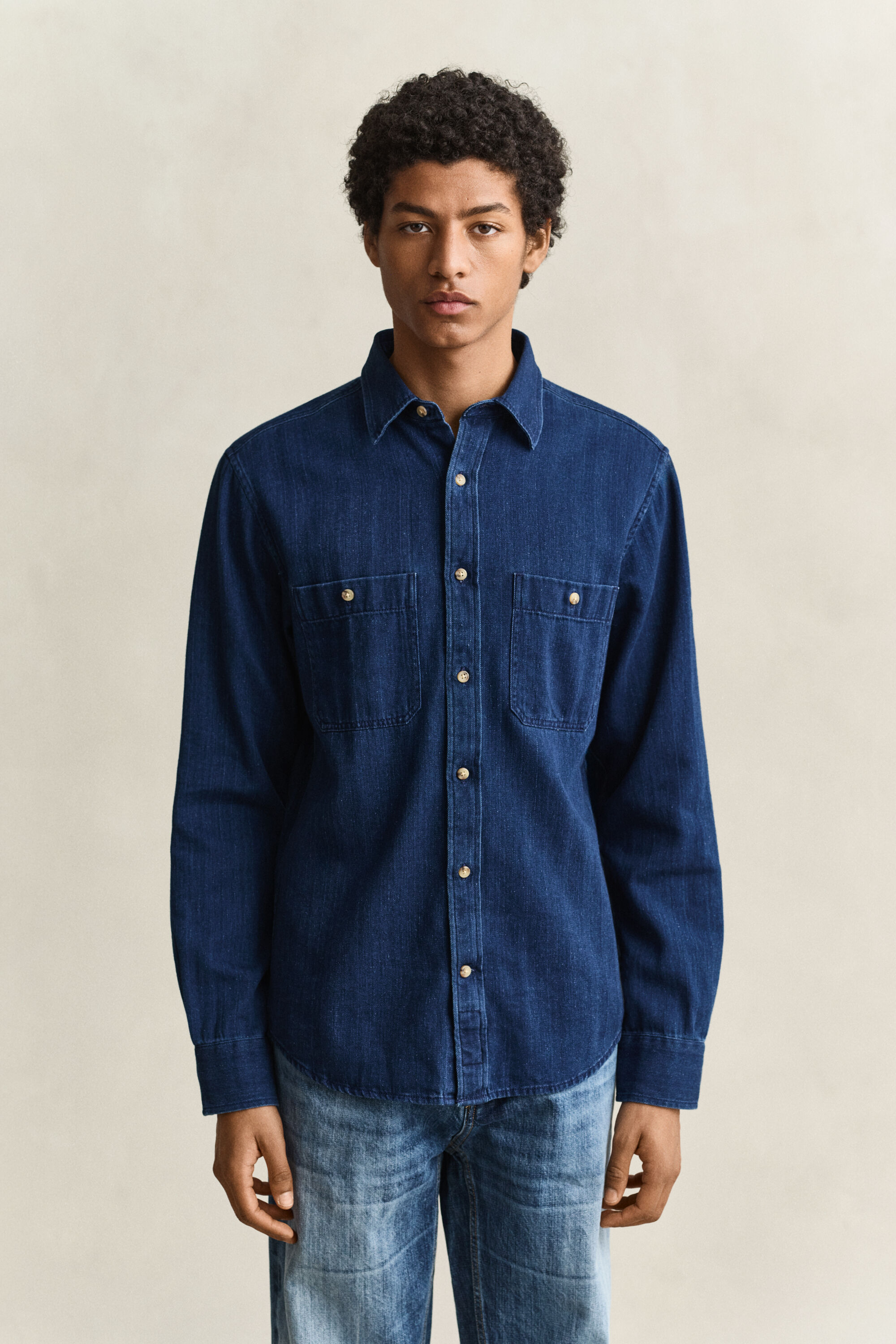 Chemise à chevrons indigo
