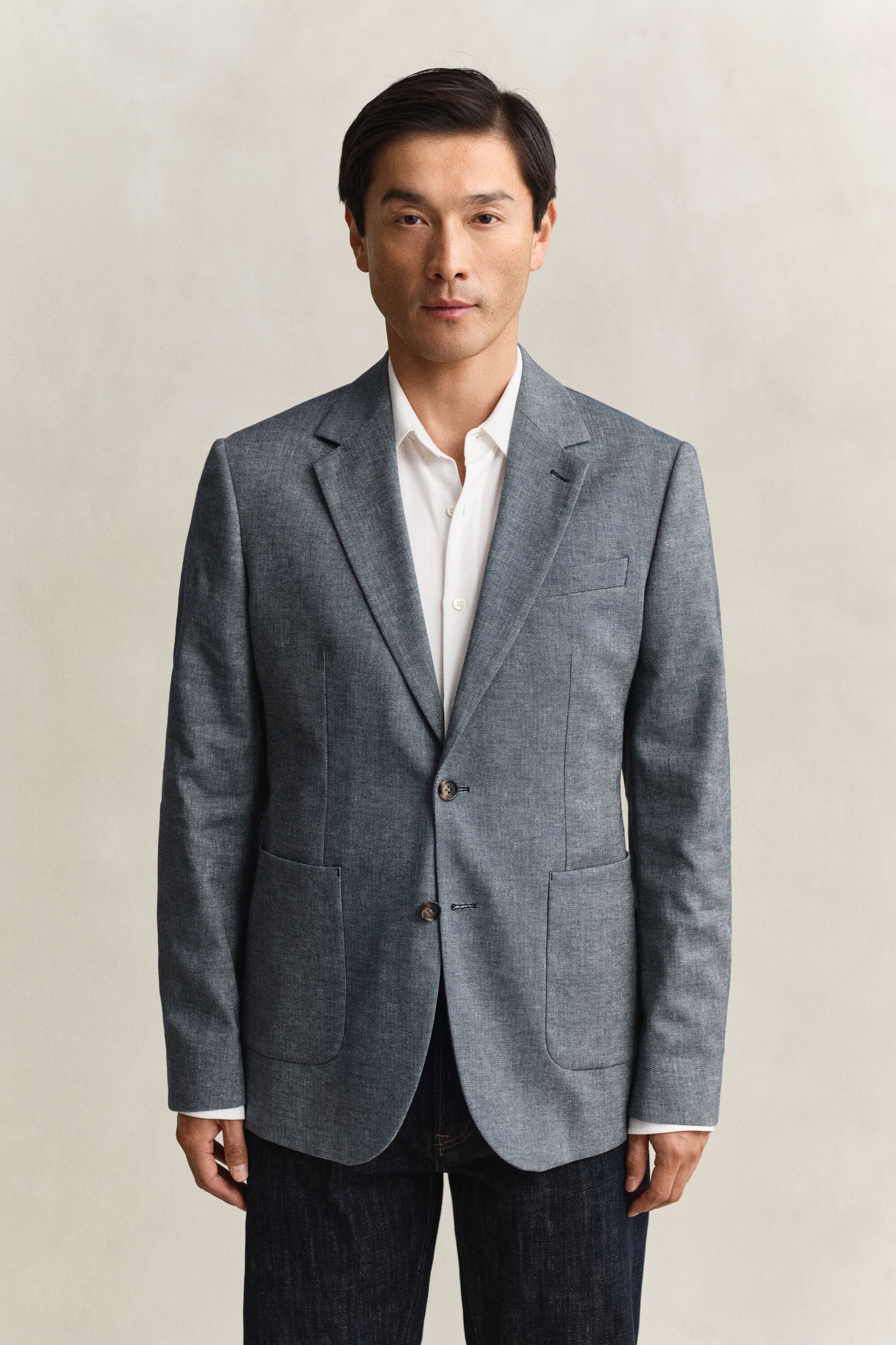 Veste de costume indigo à chevrons