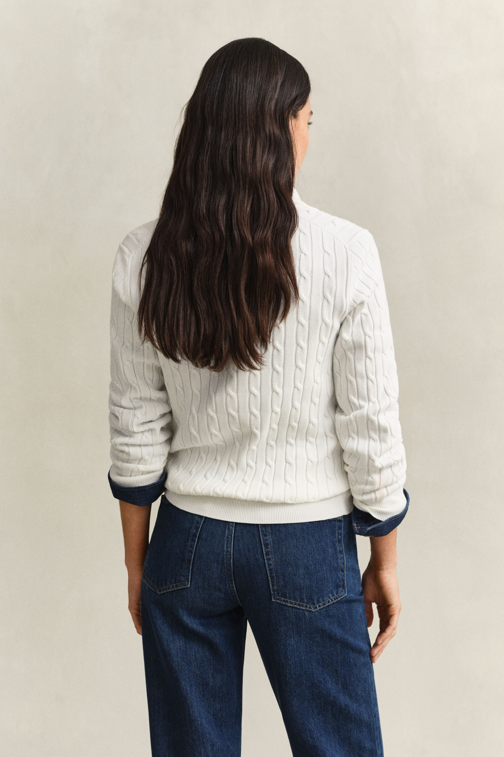 Pull à demi-zip en maille de coton torsadée stretch