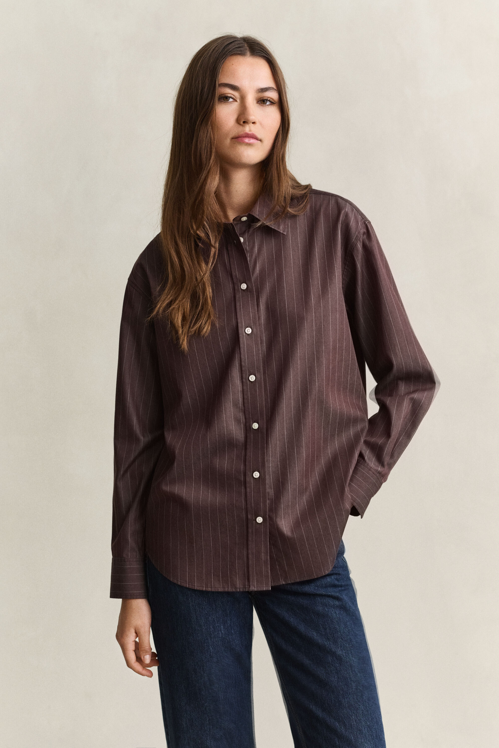 Chemise décontractée en popeline à rayures
