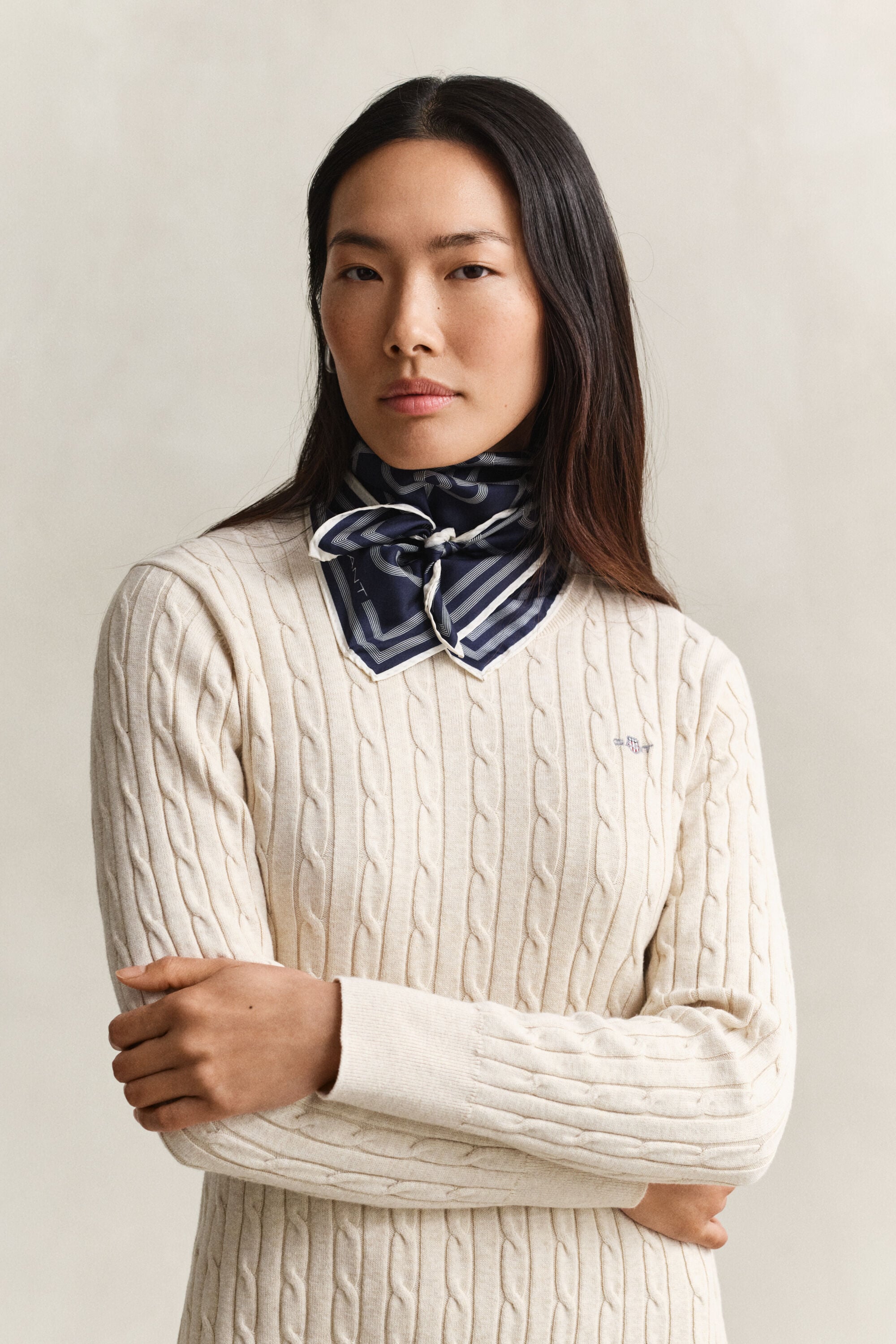 Robe col rond en maille de coton stretch à torsades