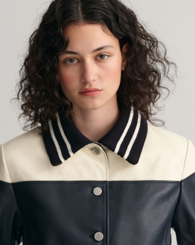 Veste en cuir façon colour-block