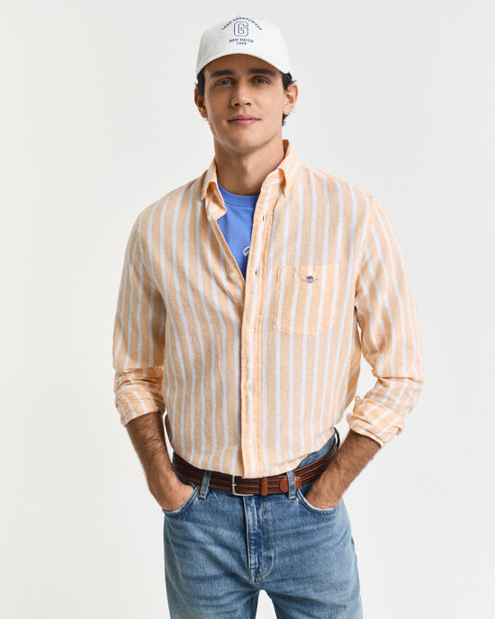 Chemise coupe regular en coton et lin à rayures