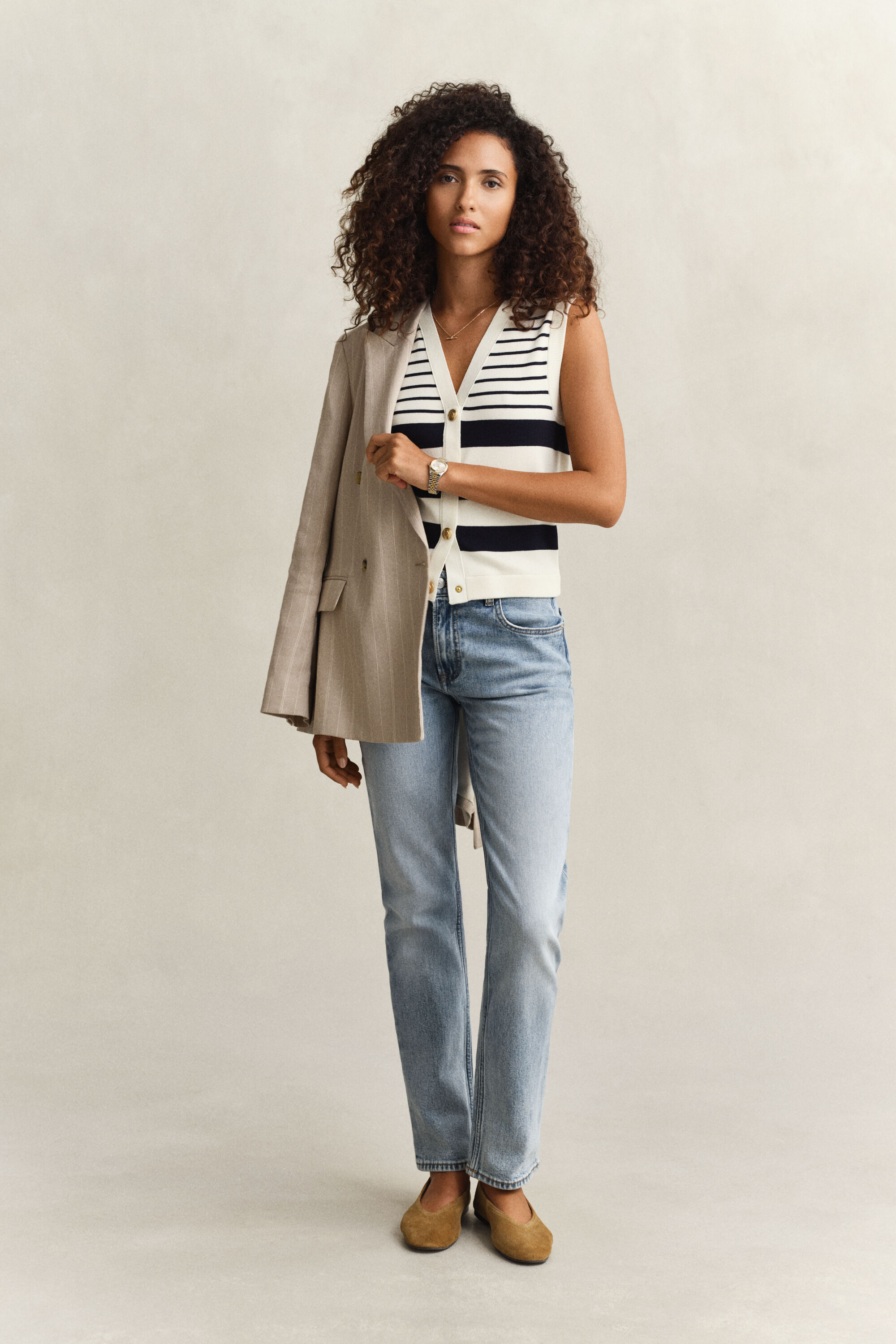 Gilet sans manches en maille à rayures