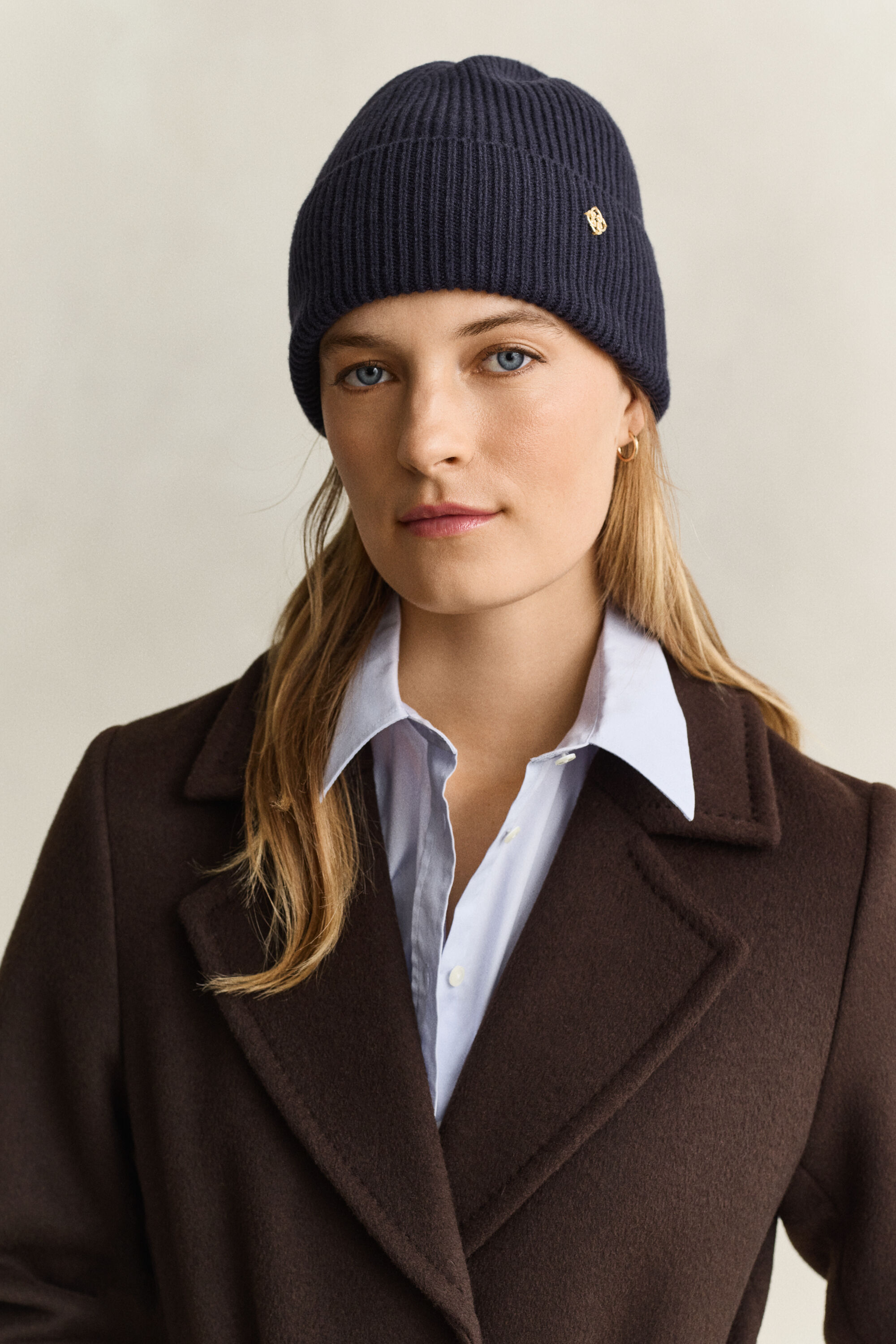 Beanie van geribde wol