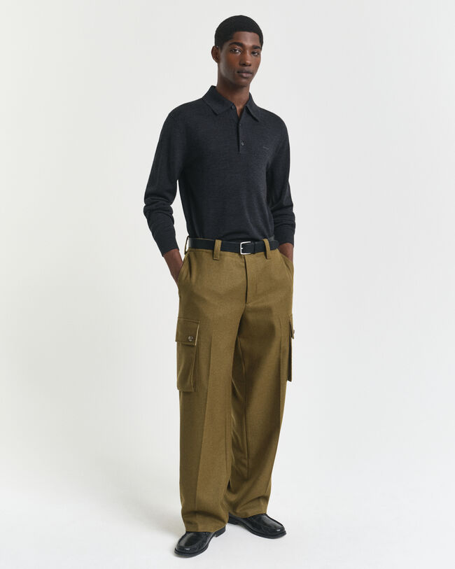 Pull façon polo en laine mérinos extrafine