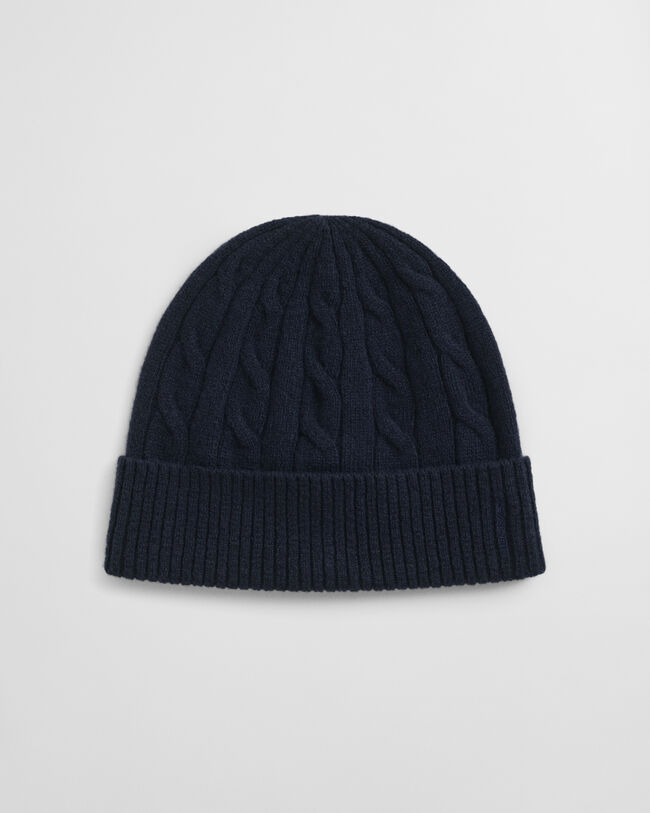 Kabelgebreide wollen beanie