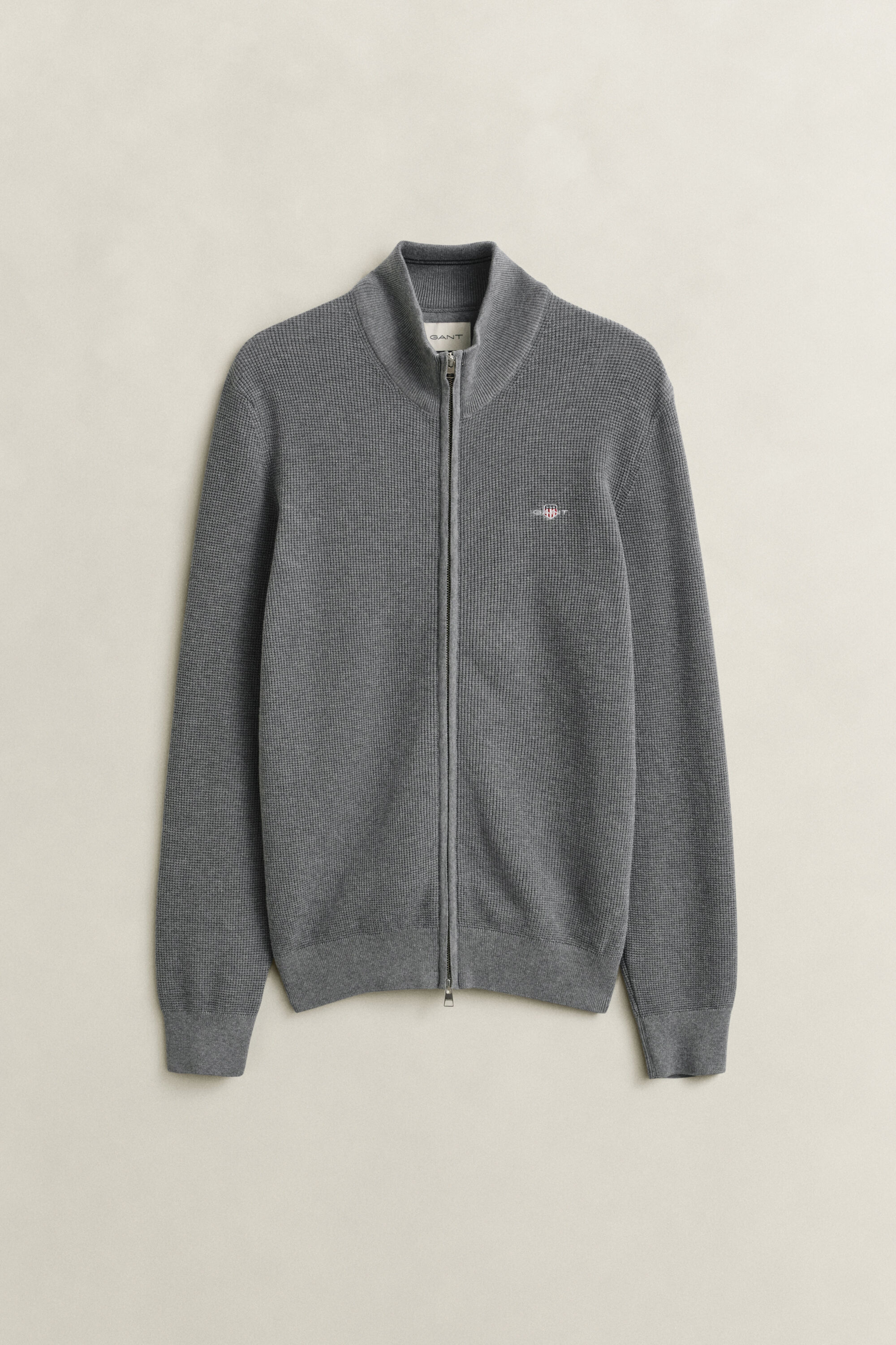 Katoenen vest met ritssluiting en textuur