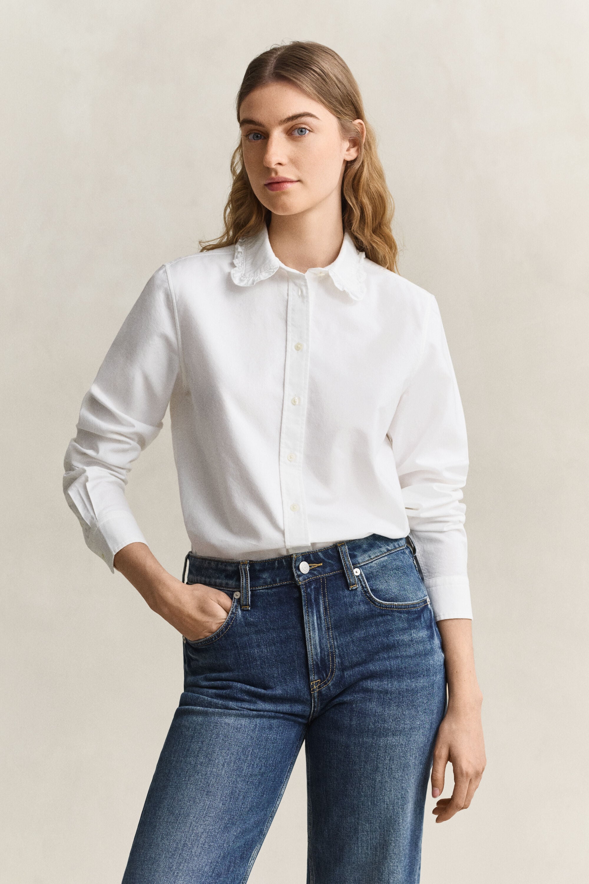 Chemise en coton Oxford classique à volants