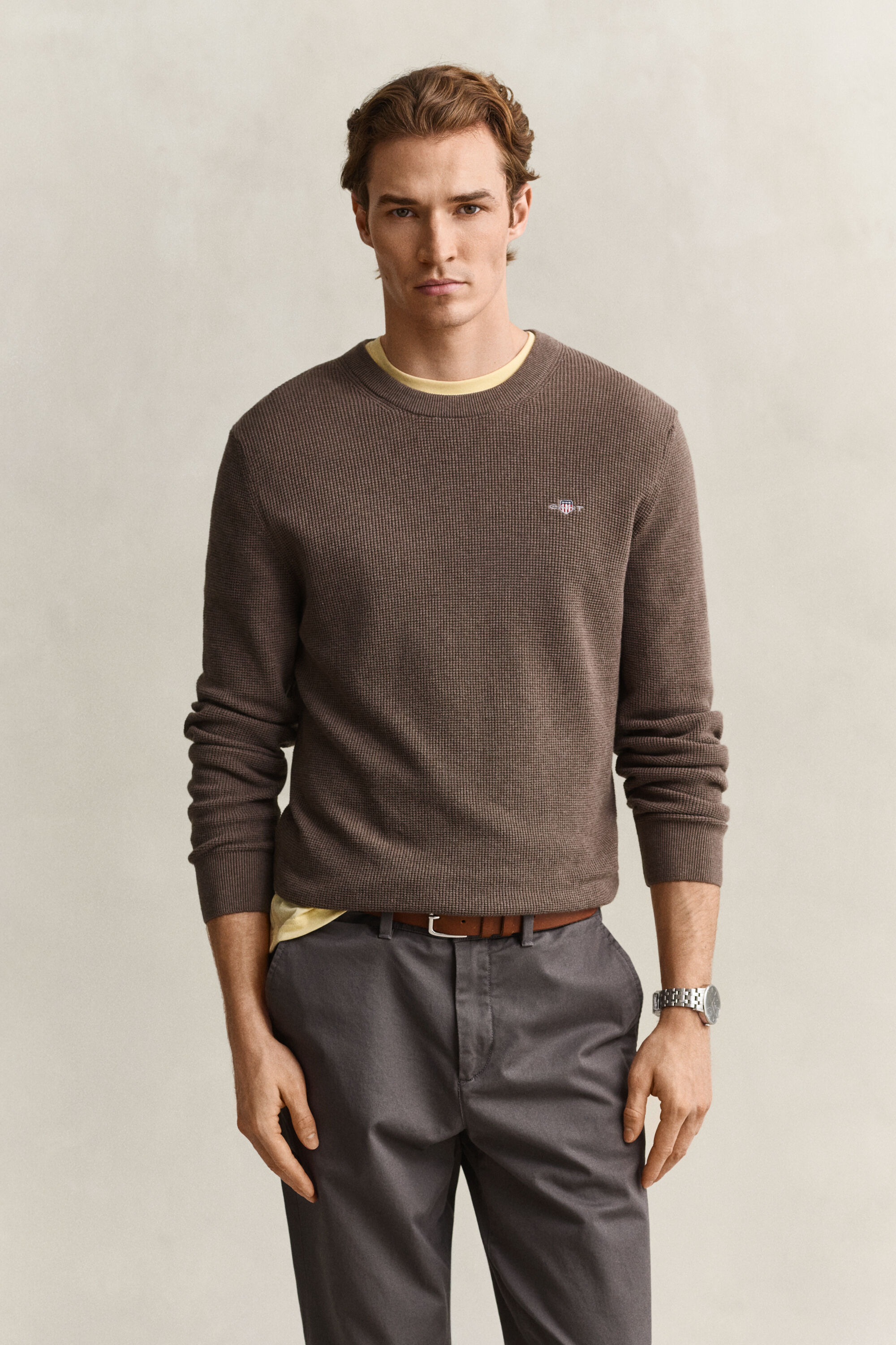 Pull col rond en coton texturé