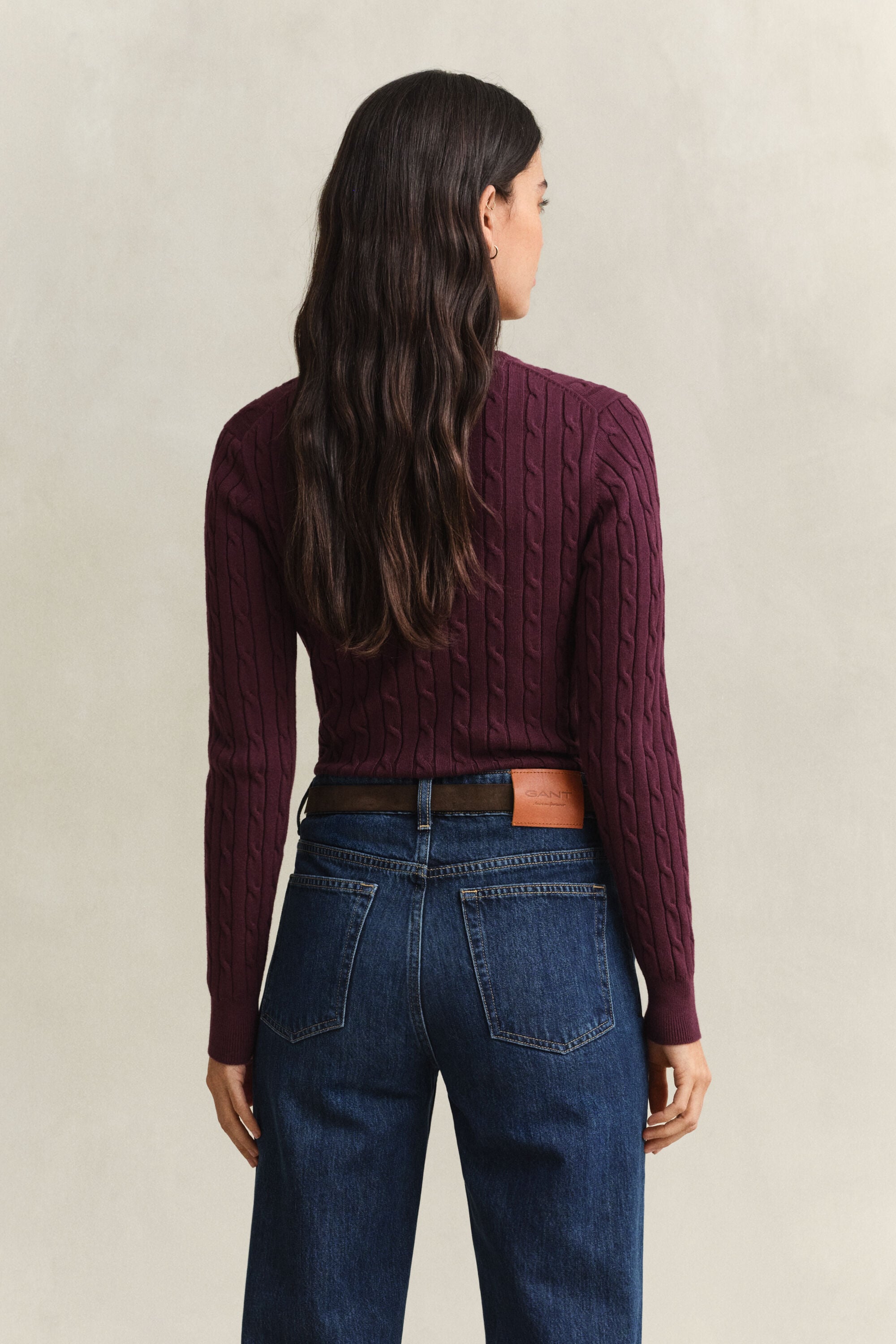 Pull col rond en maille de coton stretch à torsades