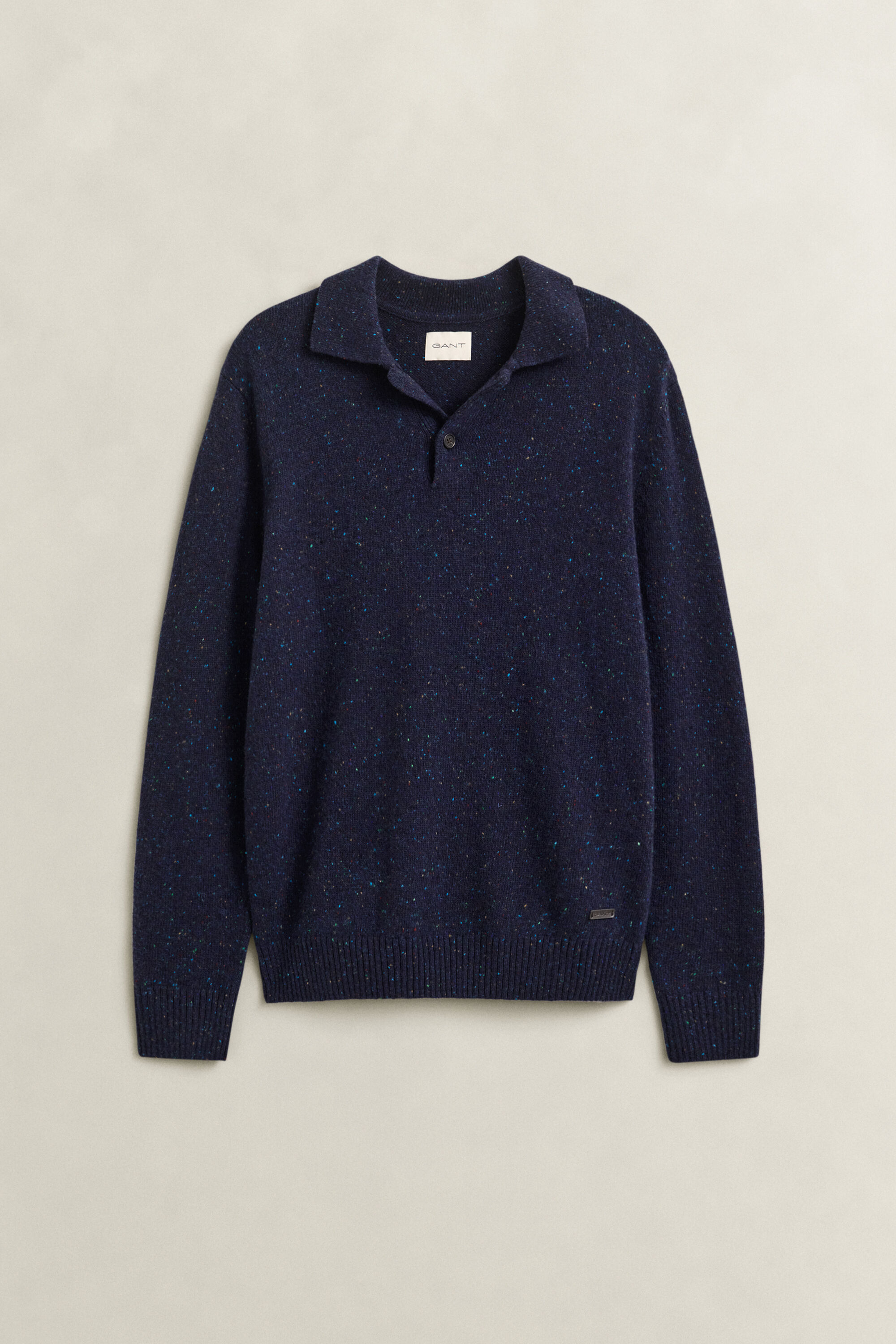 Pull façon polo en laine mouchetée mélangée