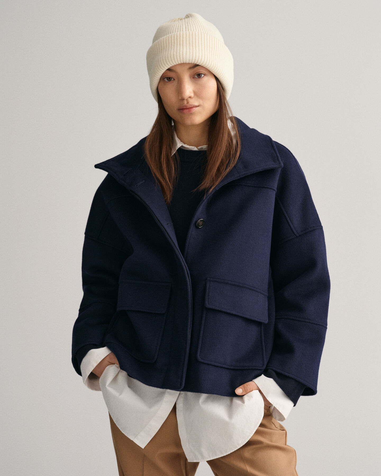 Beanie van geribde wol