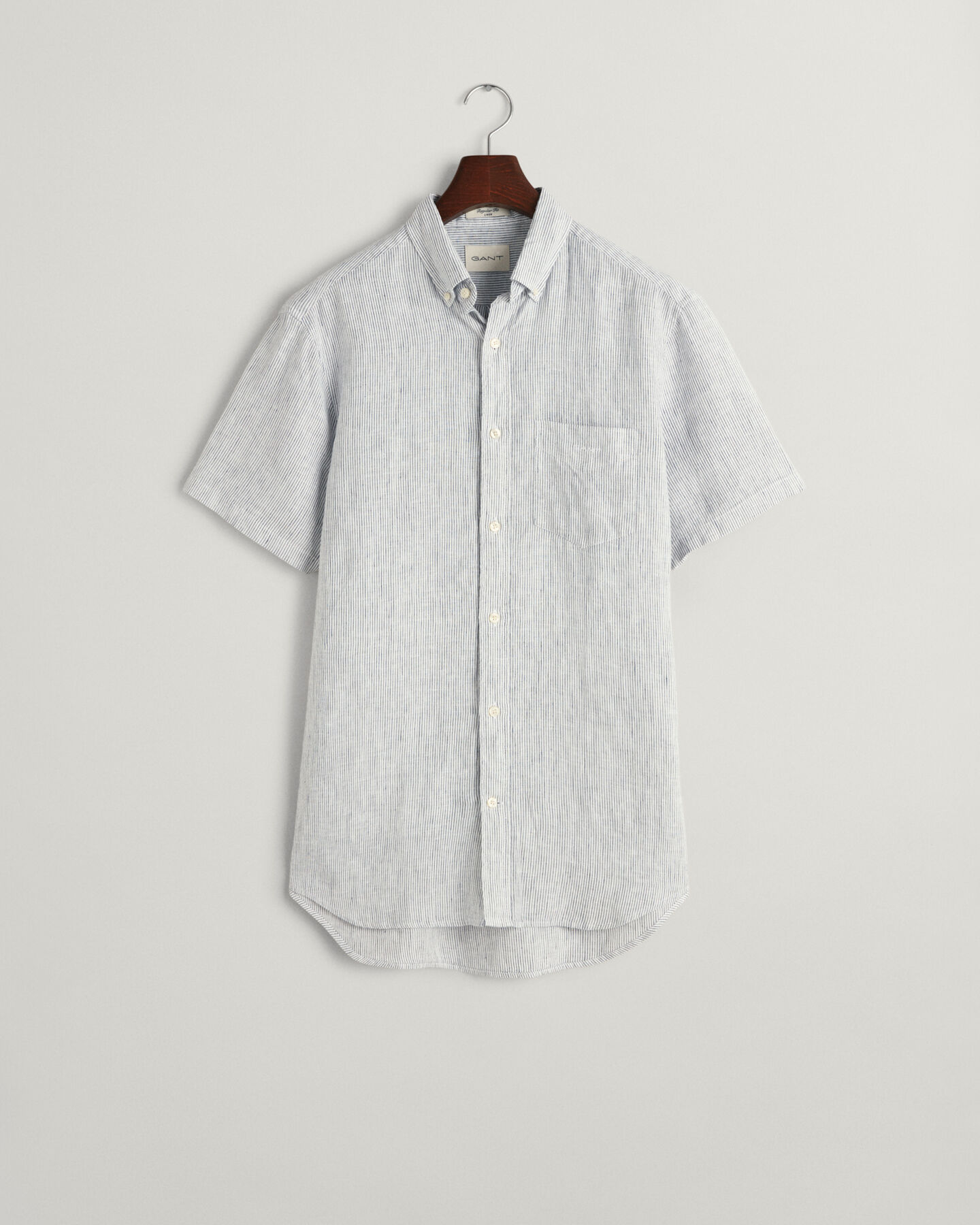 Regular Fit linnen hemd met korte mouwen en strepen