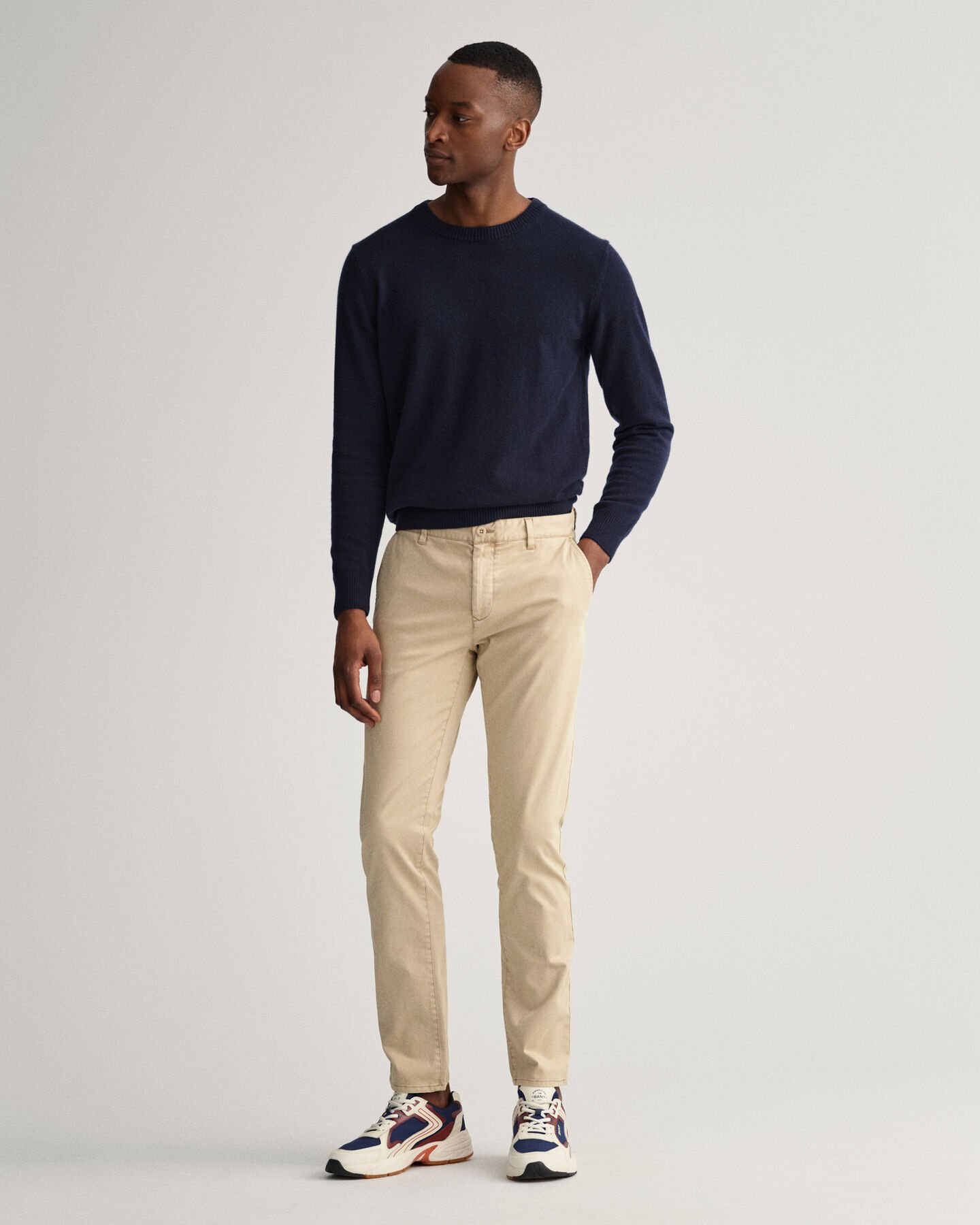 Molsey Extra Slim Fit geborstelde chino