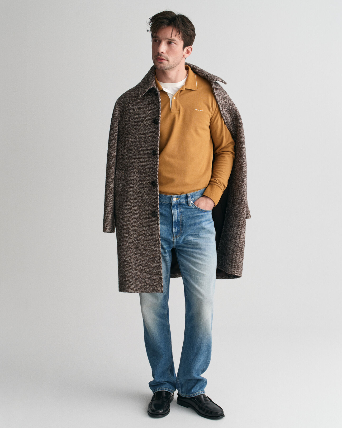 Poloshirt met getextureerde kraag en lange mouwen