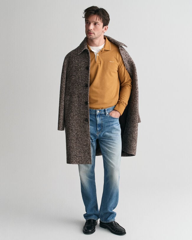 Poloshirt met getextureerde kraag en lange mouwen