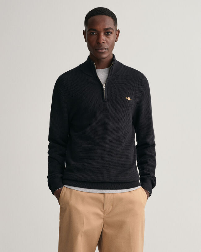 Pull &agrave; demi-zip en coton Textured