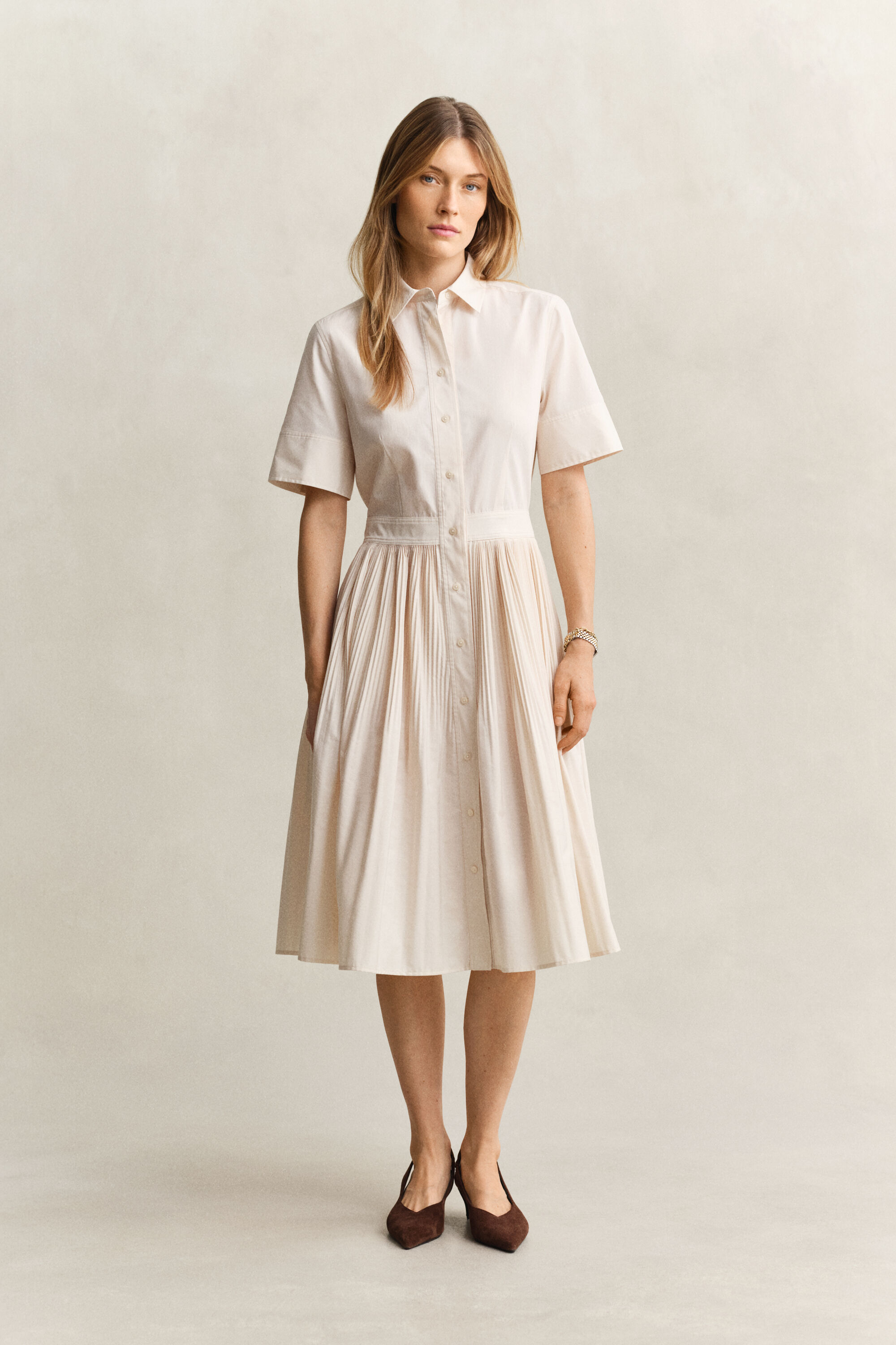 Robe-chemise plissée en coton