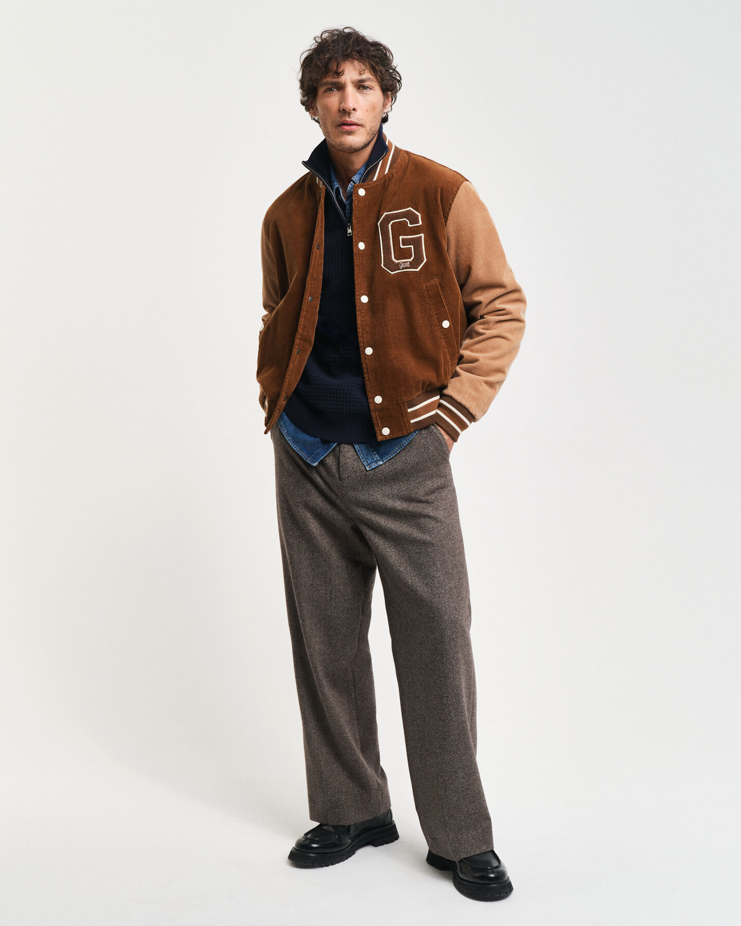 Katoenen Textured sweater met korte rits