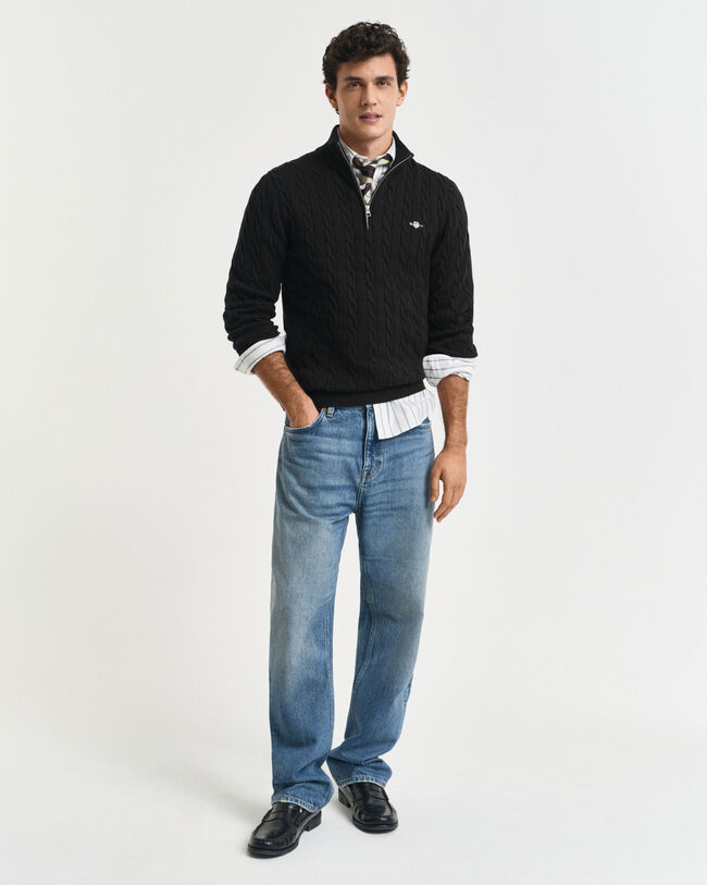 Pull à demi-zip en maille de coton torsadée