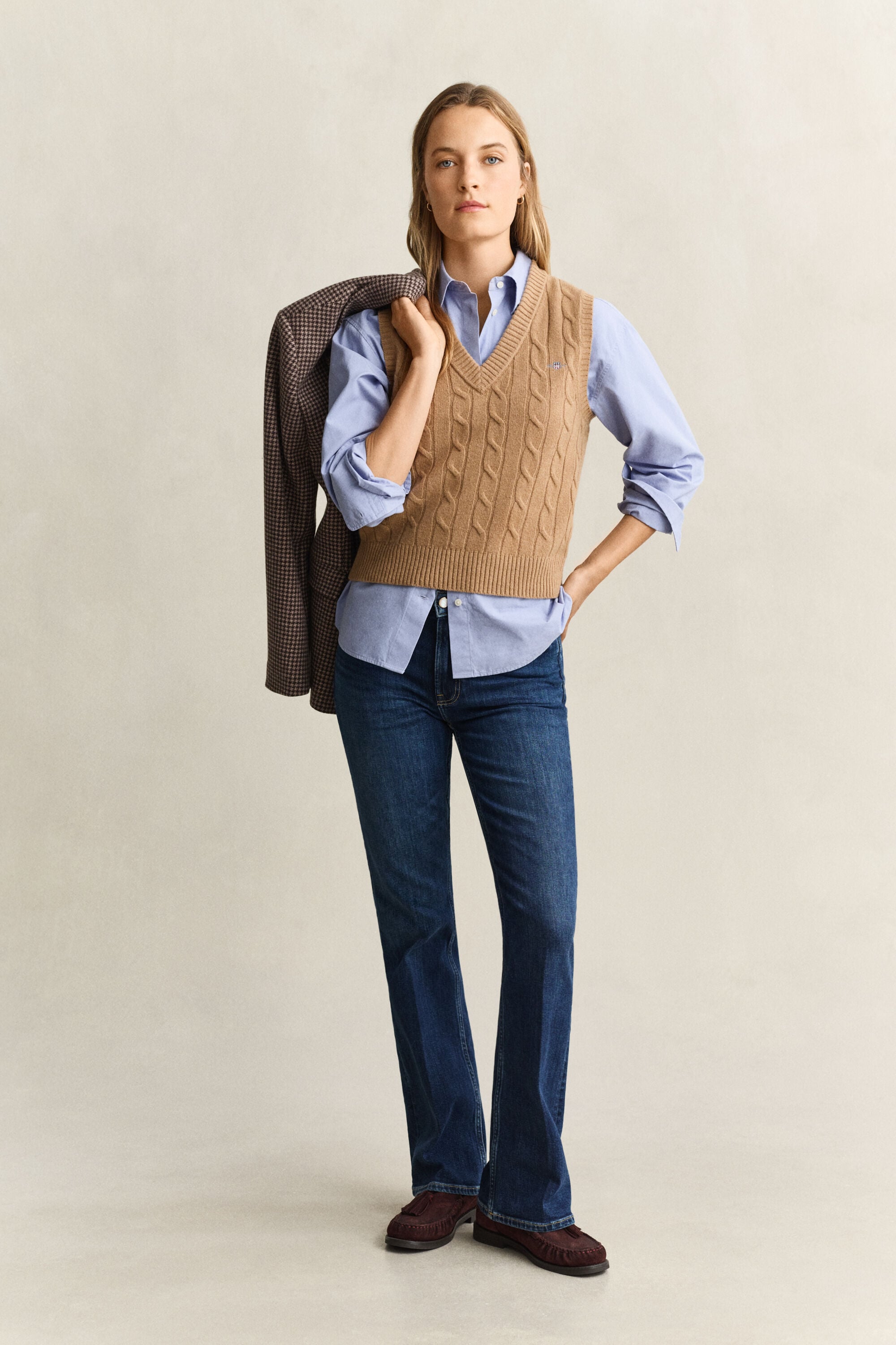 Pull sans manches en maille de laine d'agneau à torsades