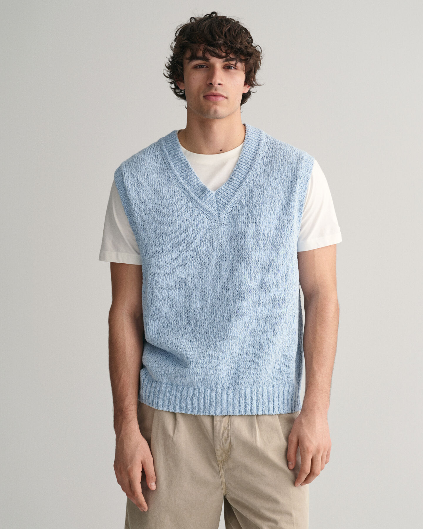 Pull sans manches en coton flammé texturé