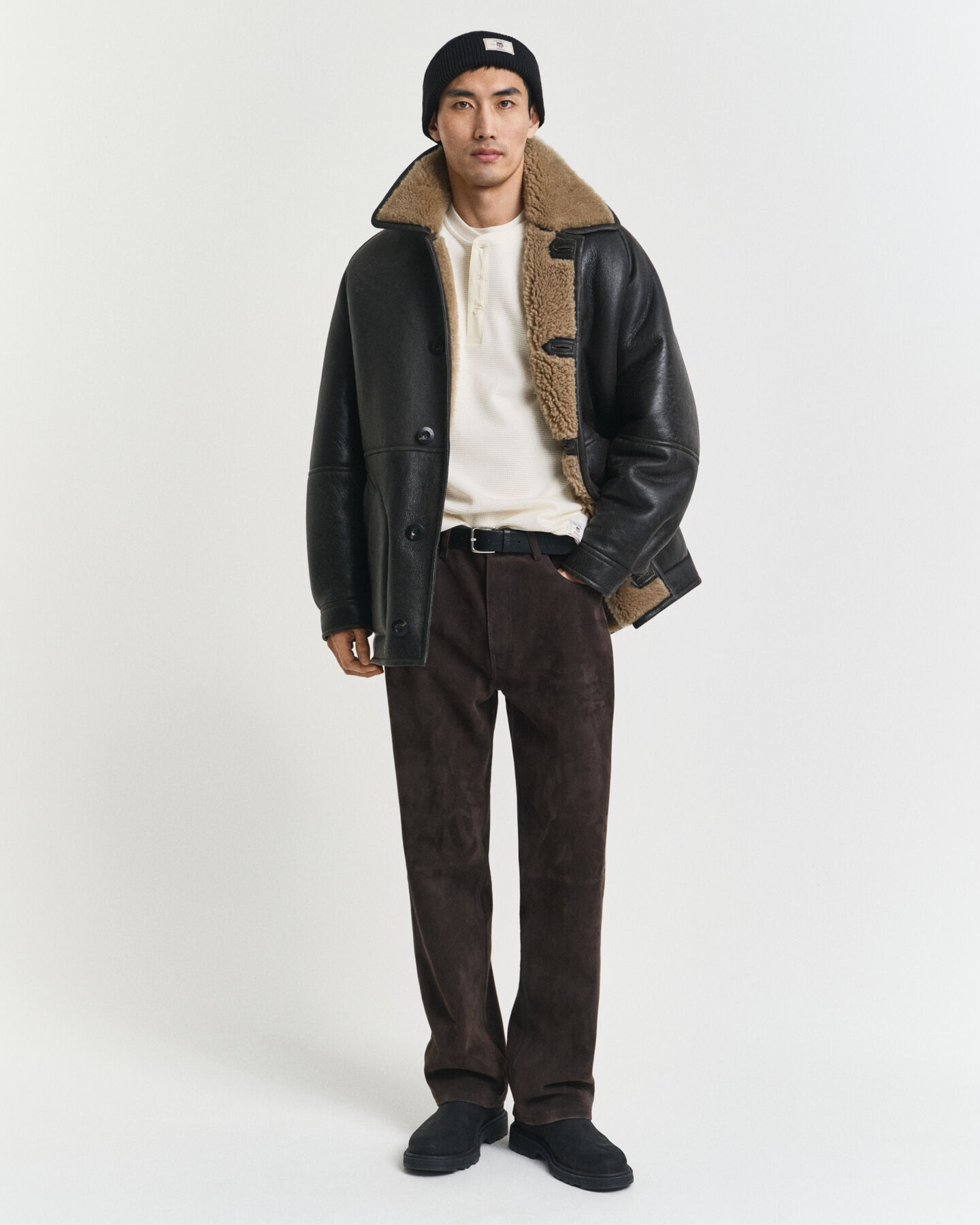 T-shirt à manches longues avec texture gaufrée Henley