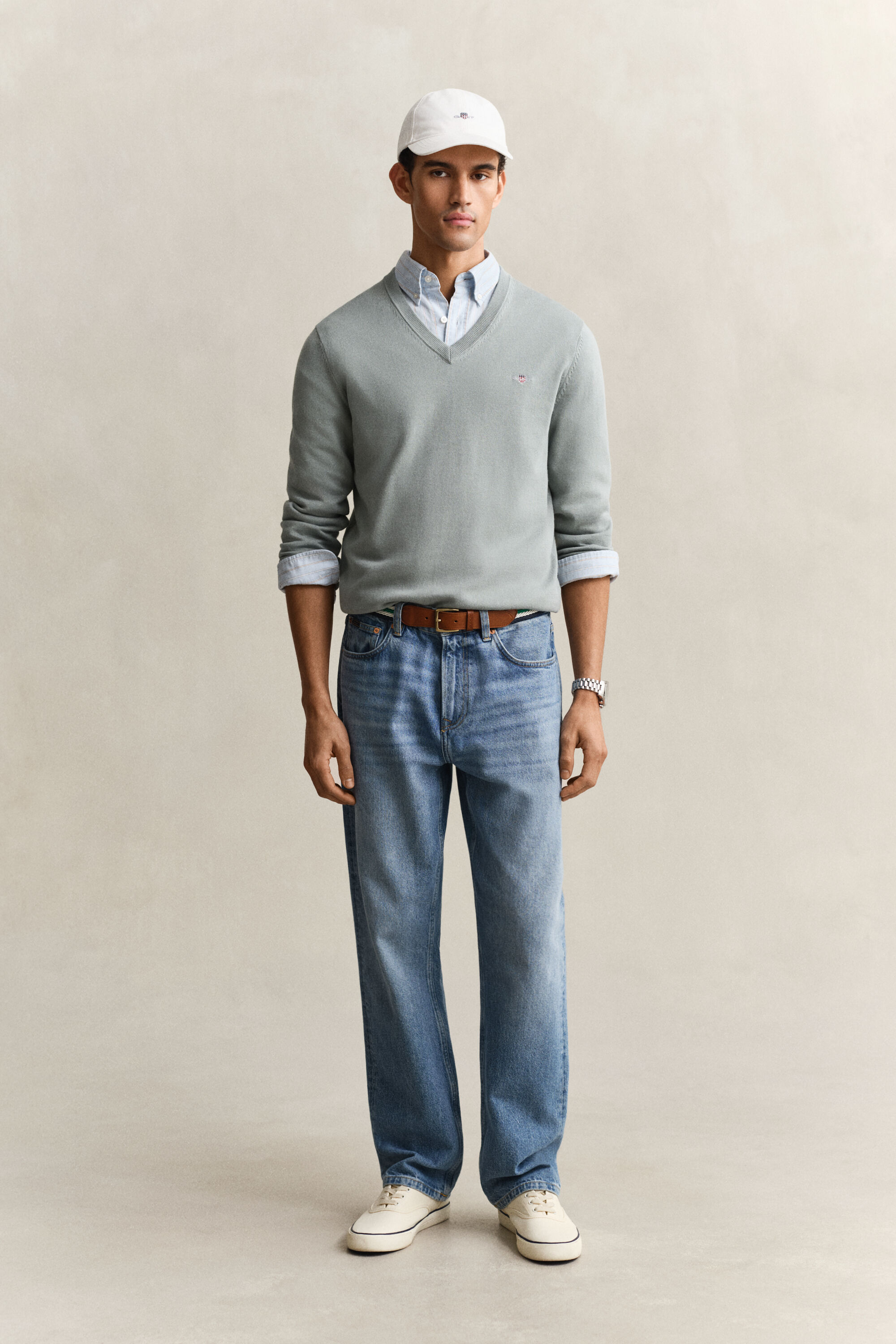 Klassieke sweater van katoen met V-hals