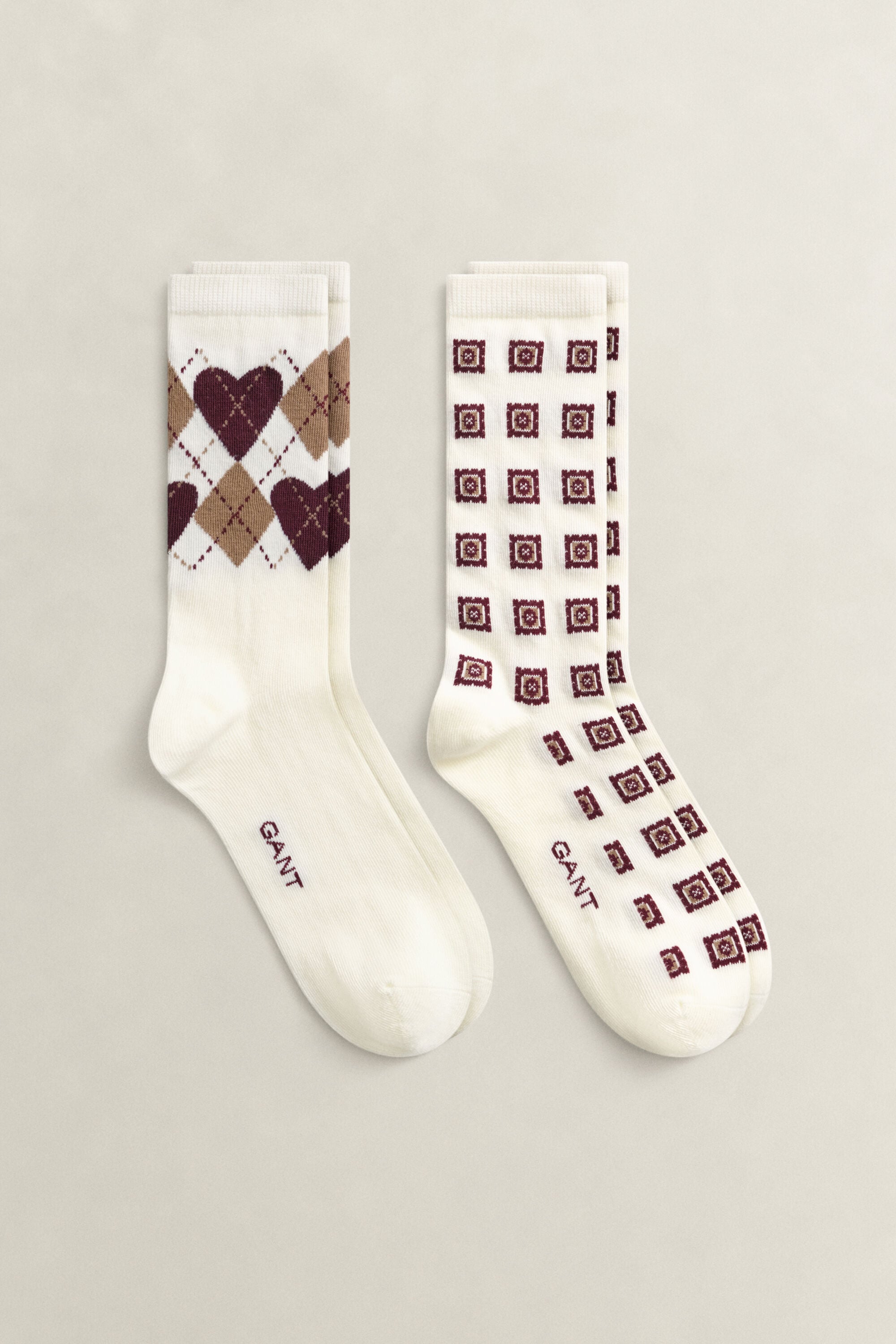 Coffret cadeau de 2 paires de chaussettes avec motif argyle à cœur