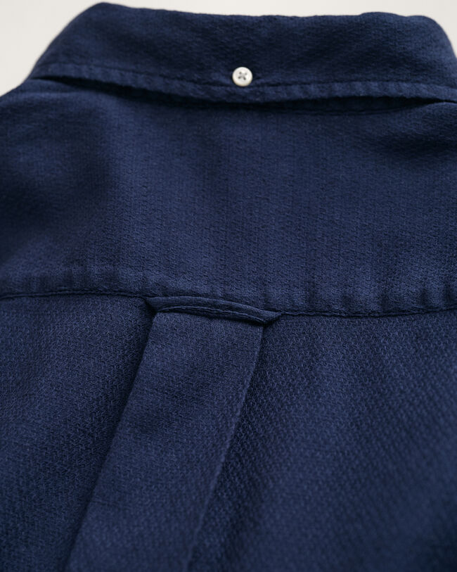 Regular Fit Textured hemd van katoen en linnen