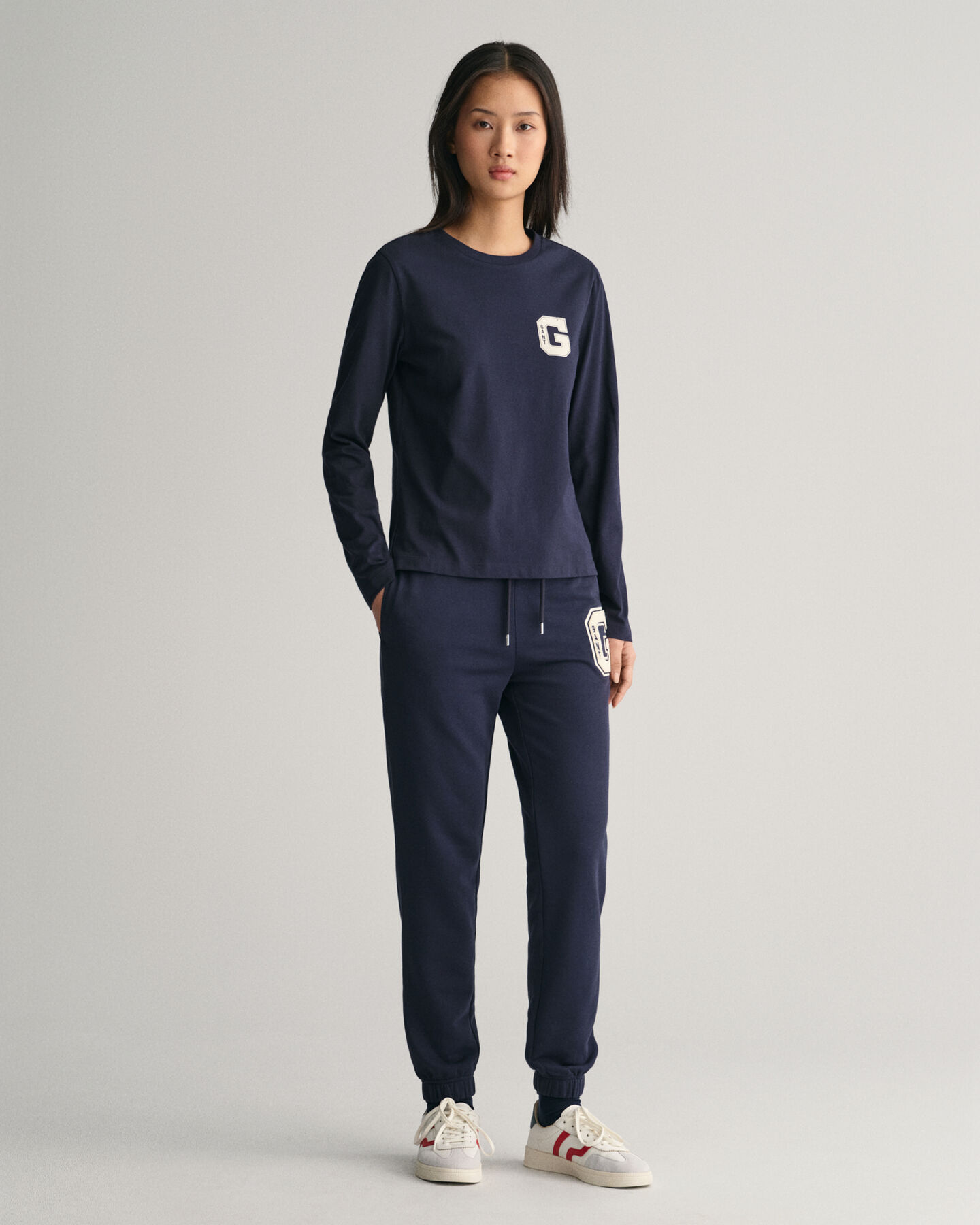 G T-shirt met ronde hals en lange mouwen