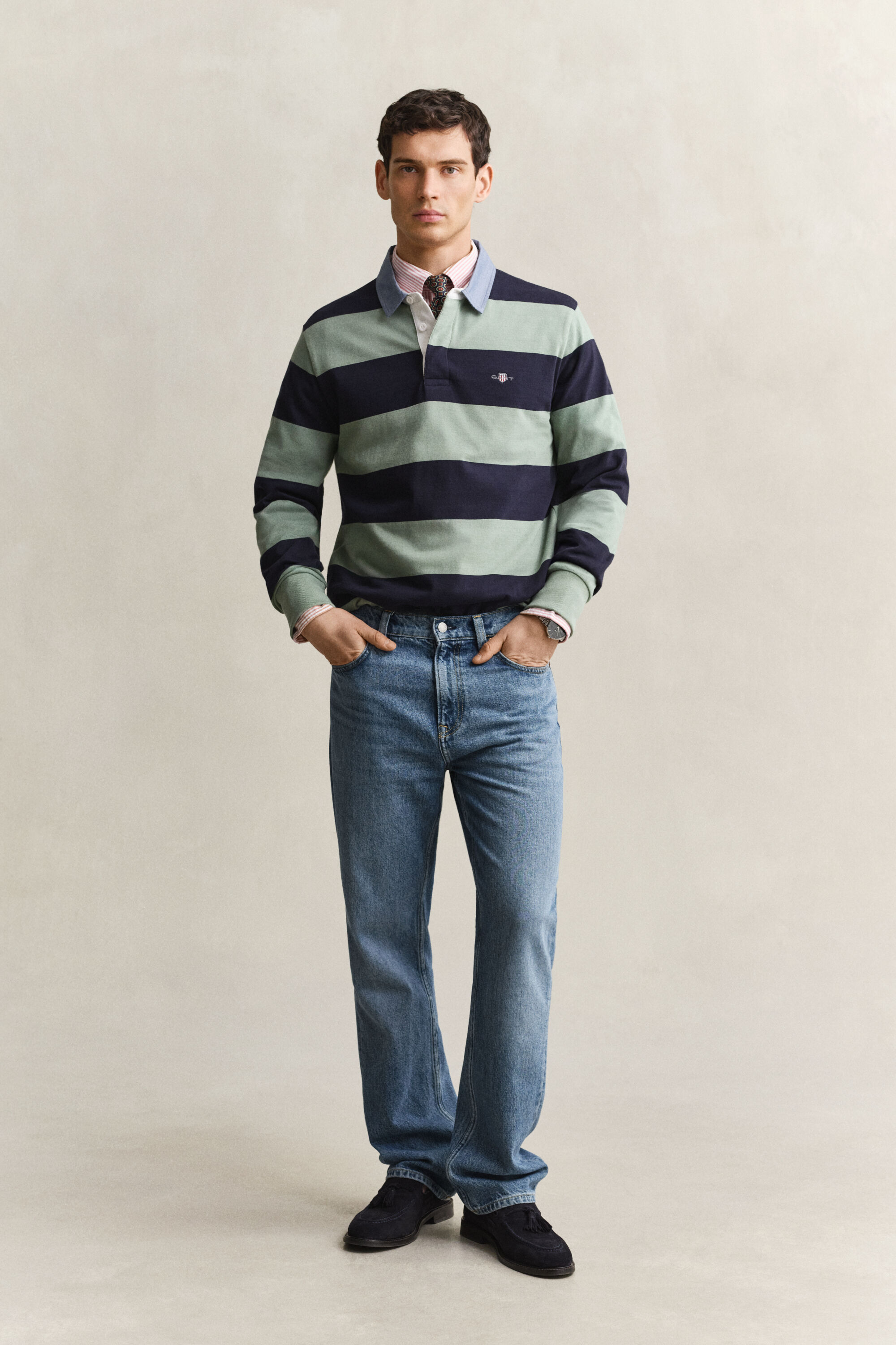 Heavy Rugger à rayures avec col en chambray