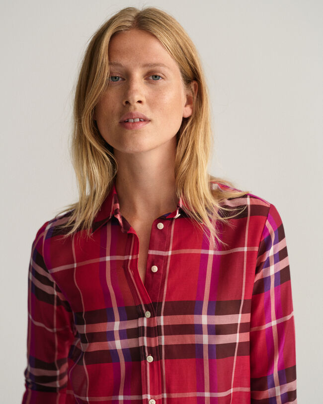 Regular Fit geruit hemd van katoen en zijde