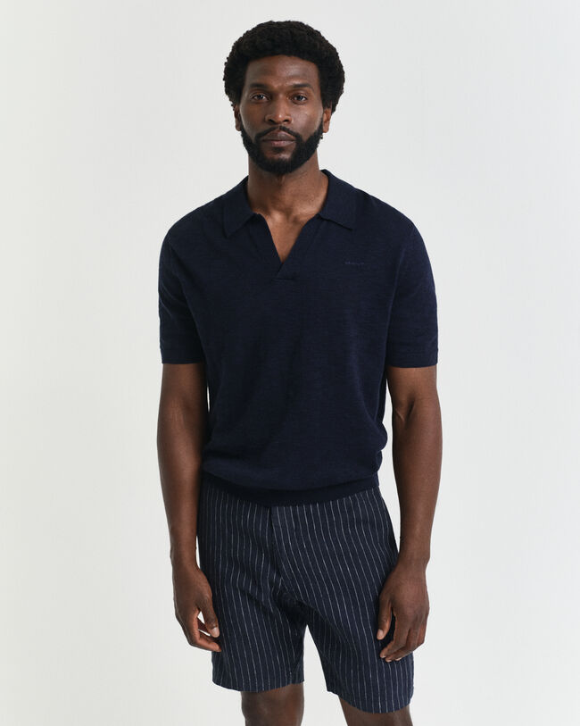 Pull polo en lin mélangé à manches courtes