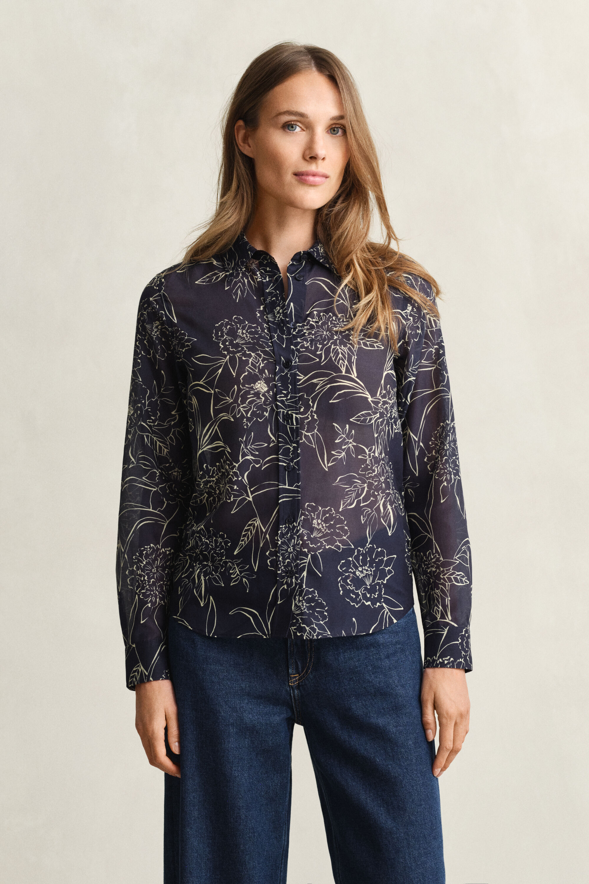 Chemise coupe regular en coton et soie à imprimé floral